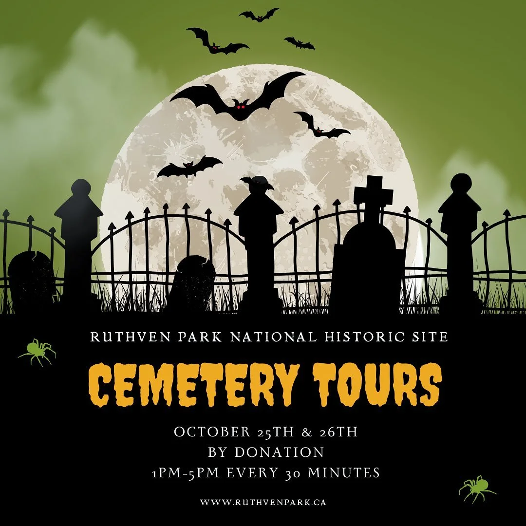 Echoes of the past await&hellip; 🎃 
Explore Ruthven Park&rsquo;s historic cemetery and uncover the stories of those who helped shape its history.

🕰️ October 25 &amp; 26
📍 1&ndash;5pm | Tours every 30 minutes
🎟️ By donation