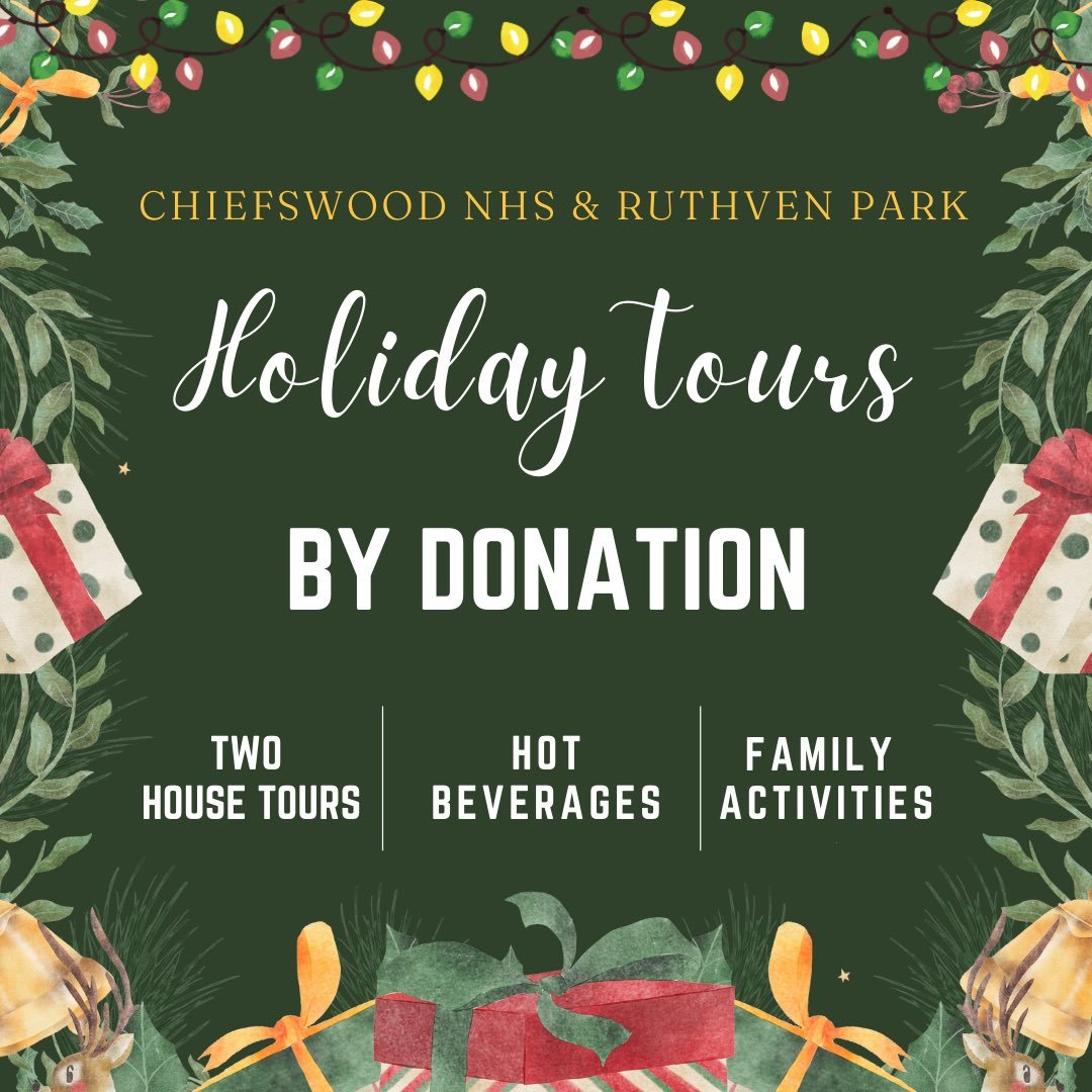 Drop-ins welcome this Sunday! 

Spend a festive day at Chiefswood NHS and Ruthven Park on December 7th and 14th from 11am - 4pm.
Tours run every hour, and admission is a give-what-you-can food donation per family.

At Chiefswood NHS, explore the 1850
