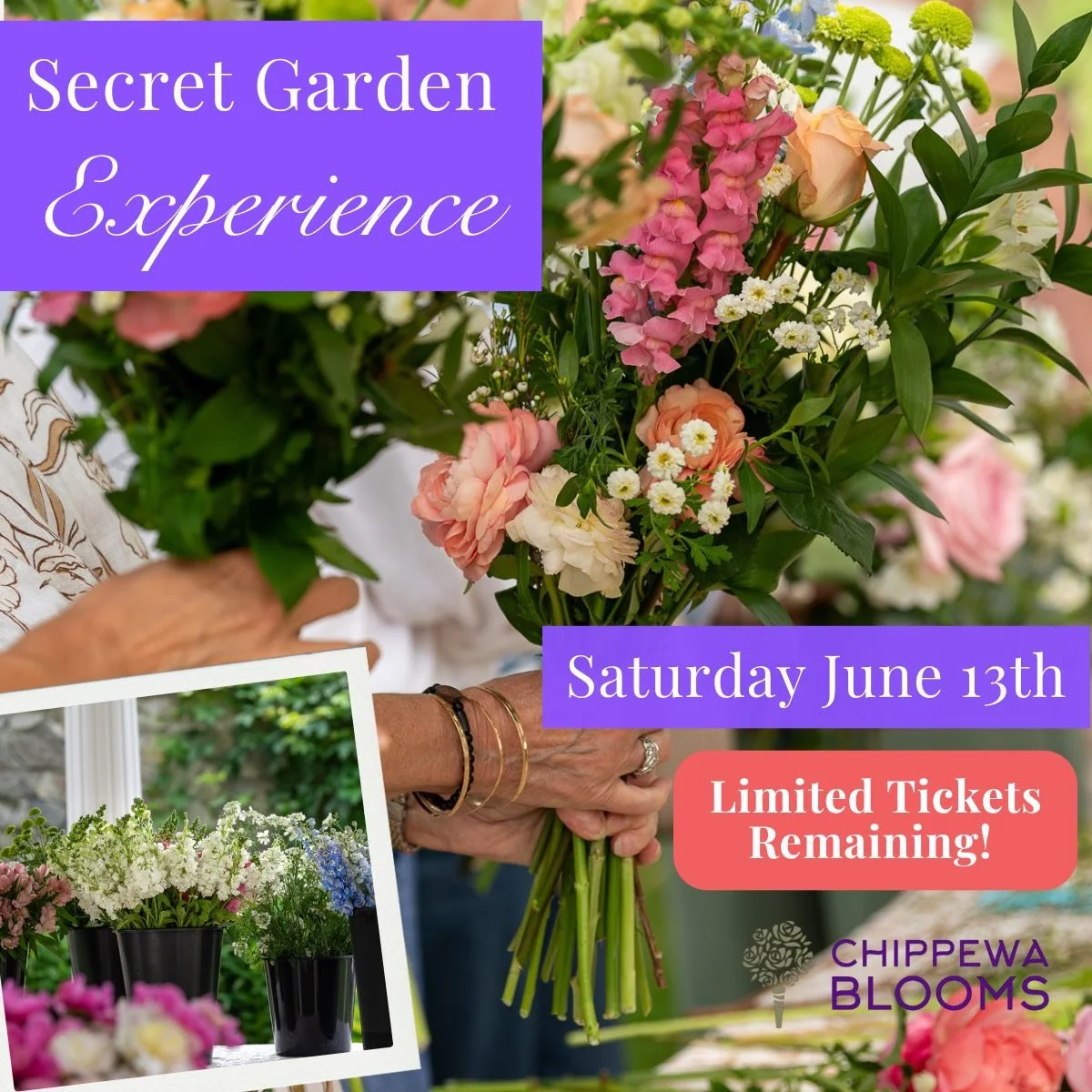 Secret Garden Experience at Ruthven Park 
NEARLY SOLD OUT!
Saturday, June 13, 2026 

Join us for a beautiful early‑summer day of flowers and creativity with @chippewablooms 

🌸 Hand‑Tied Bouquet Workshop | 10am&ndash;1pm An airy, garden‑gathered bou