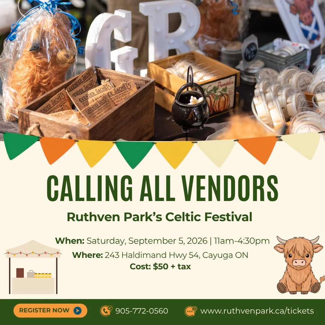 Calling All Vendors! 

Are you a maker, artisan, crafter, baker, or small business looking to connect with a community that loves all things Celtic? Join us at Ruthven Park&rsquo;s Celtic Festival on Saturday, September 5, 2026!

✨ Affordable vendor 