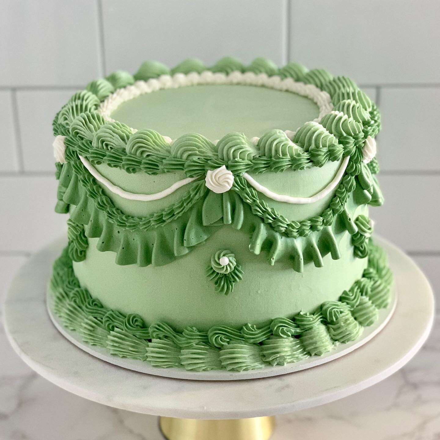 Green vintage cake for a Shrek-themed birthday! Inside is ube cake with vanilla buttercream. 

I love making vintage cakes - keep &lsquo;em coming!