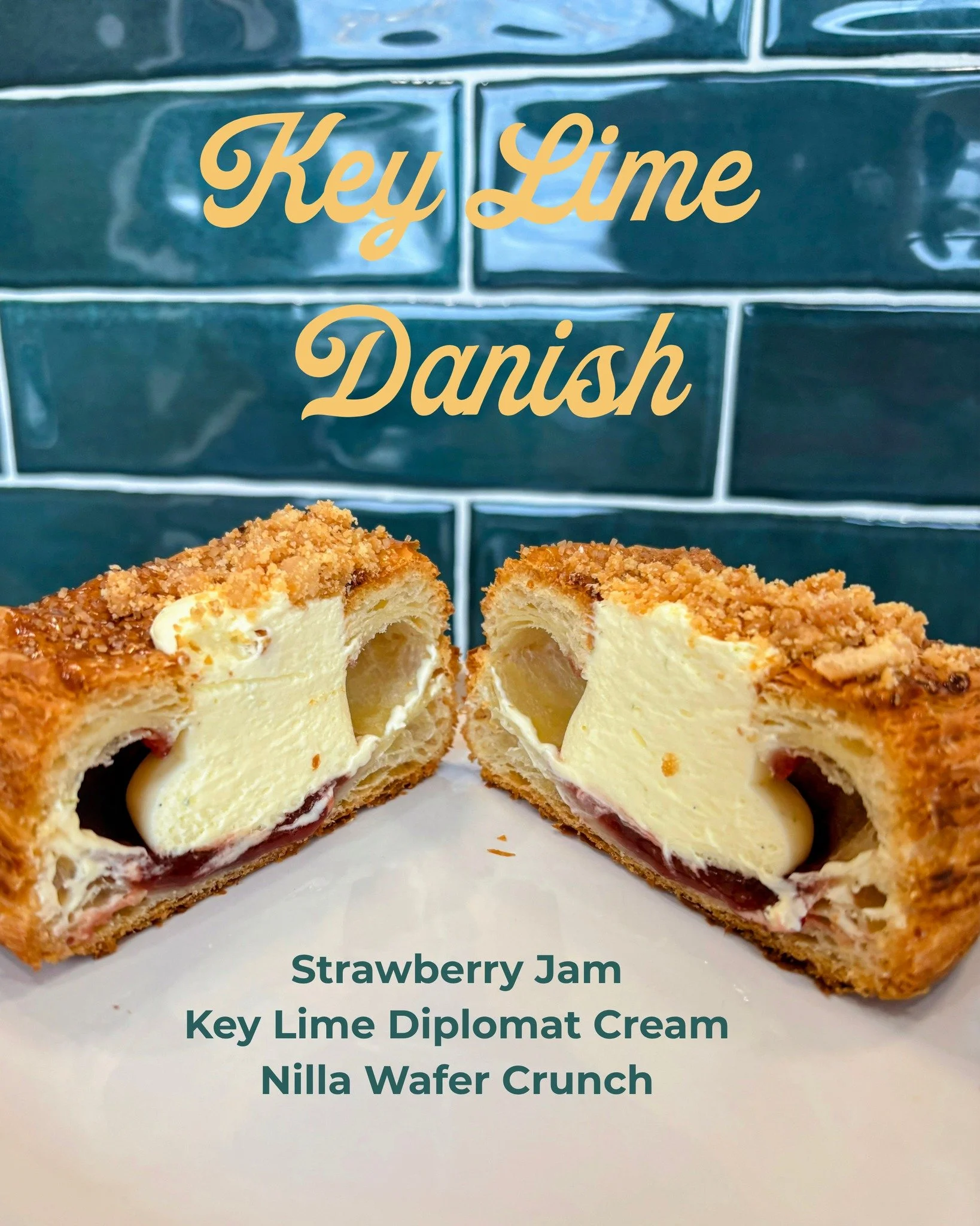In the case this week: Key Lime Danish. Strawberry jam, key lime diplomat cream, and Nilla Wafer crunch
