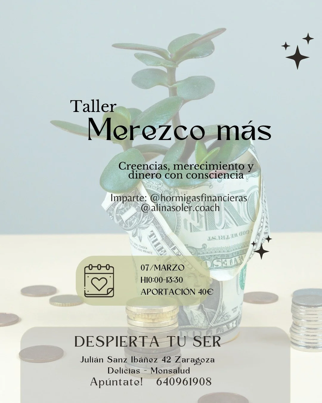 &iquest;Te saboteas con el dinero sin saber por qu&eacute;?
Probablemente por creencias heredadas, miedo o falta de merecimiento.

En Merezco M&aacute;s vas a descubrir qu&eacute; te frena, transformarlo y llevarte un plan de microacciones para 7 d&i