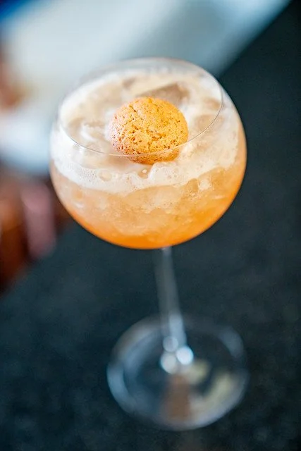 Coupe cocktail with an orange garnish at Marriott's Tales of the Cocktail pop-up