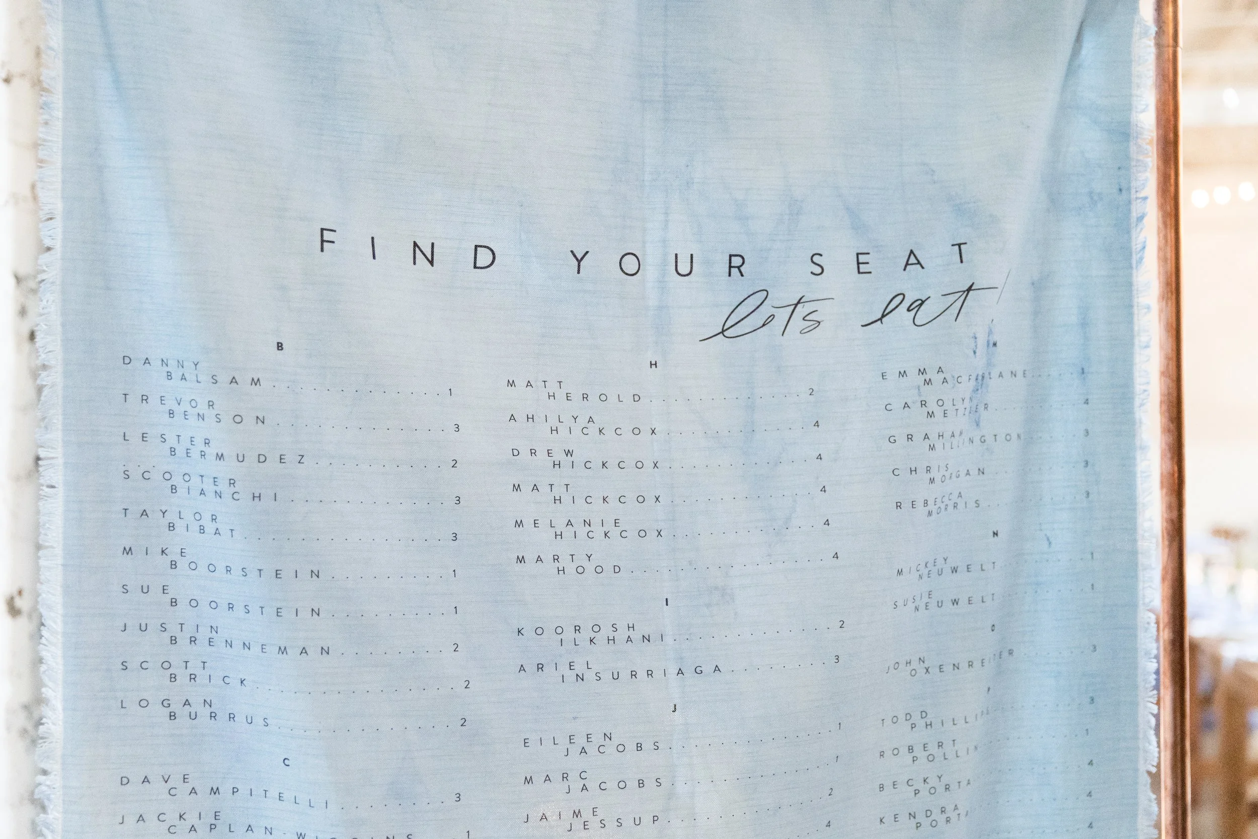Hand Dyed Fabric seating chart