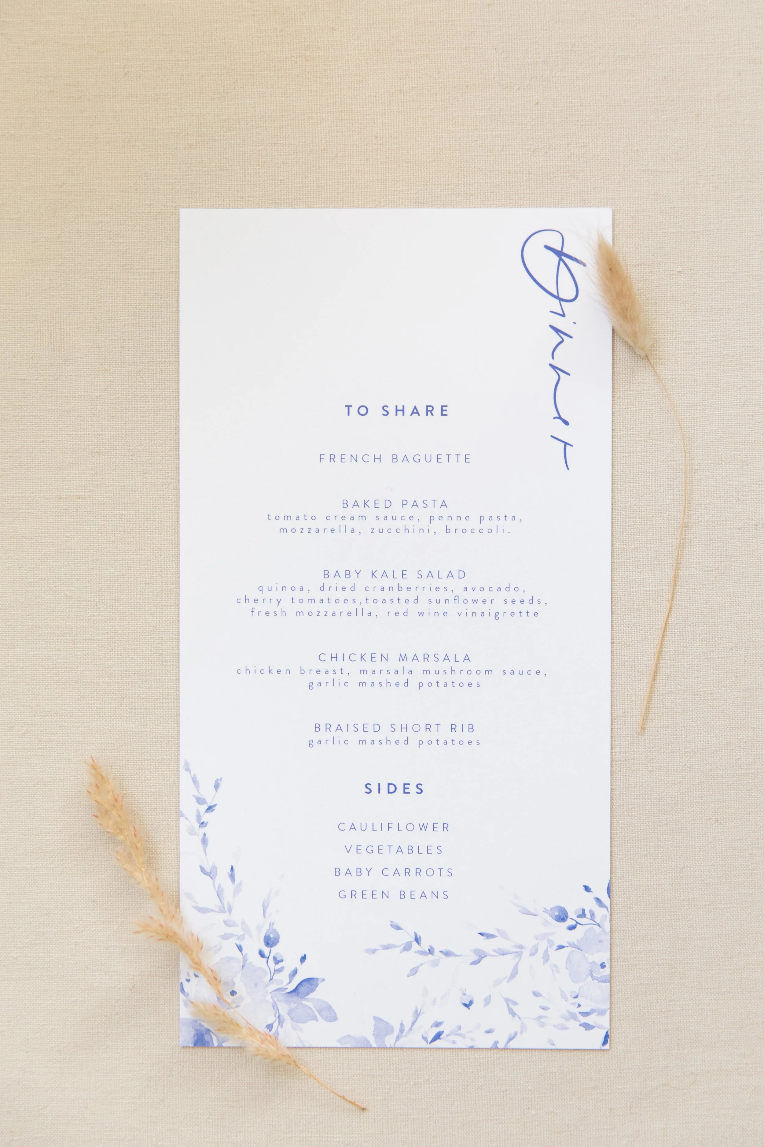 Blue Floral Watercolor Menu