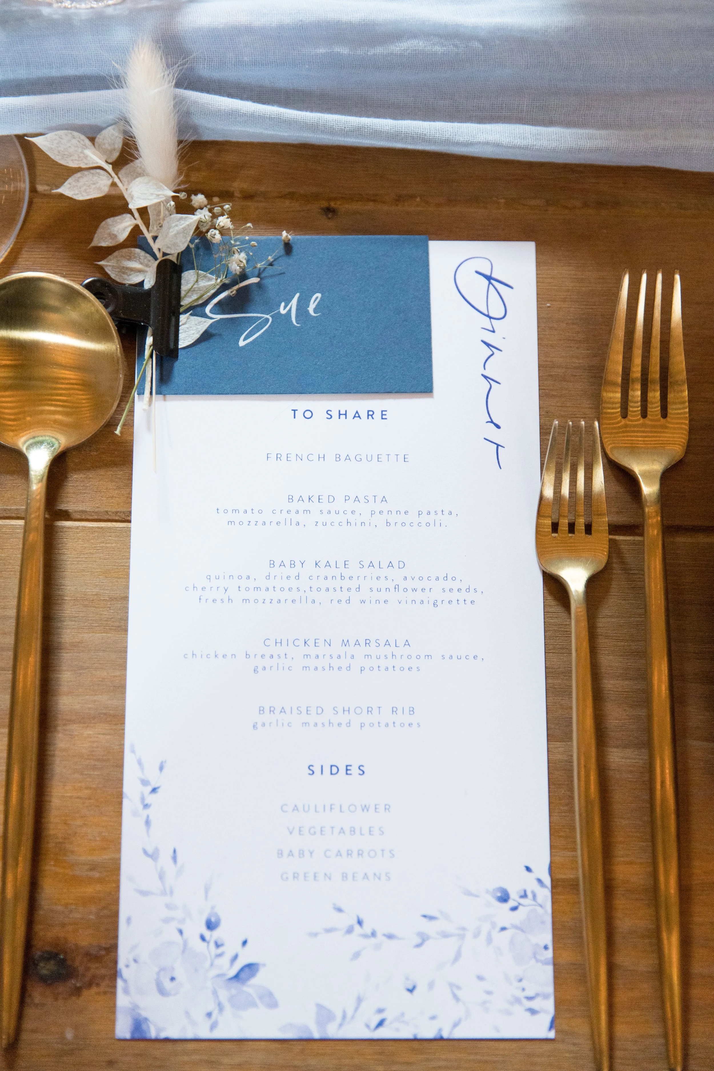 Dried Florals Wedding Watercolor Menu and Place card