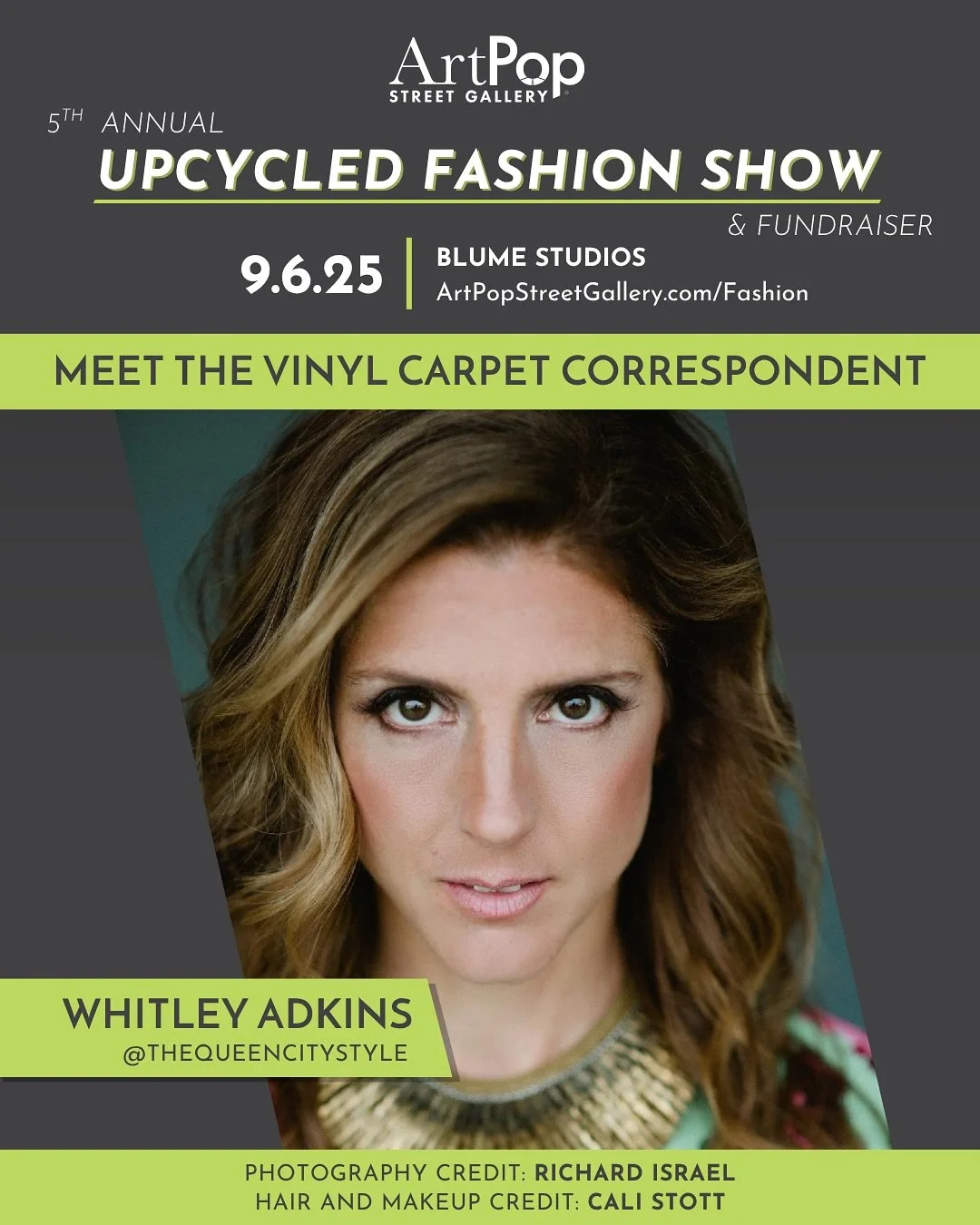 New to the 2025 Upcycled Fashion Show &amp; Fundraiser, we welcome Fashion Stylist, Creative Director and @southparkmagazine Style Editor, @thequeencitystyle Whitley Adkins as Fashion correspondent to the vinyl carpet!
From Asheville, NC roots to NYC