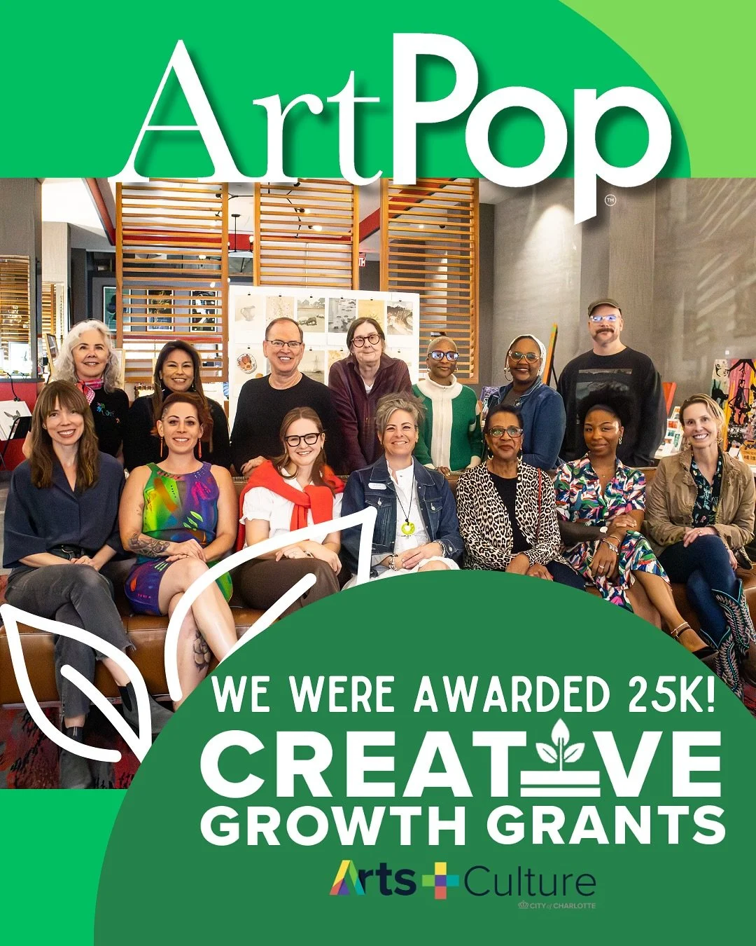 Excited to Share Some Great News!
ArtPop received a $25k Operating Support Grant from the City of Charlotte @cltgov through the Creative Growth Grant program.

This support will help ArtPop to cover a portion of operational costs that assist in the m