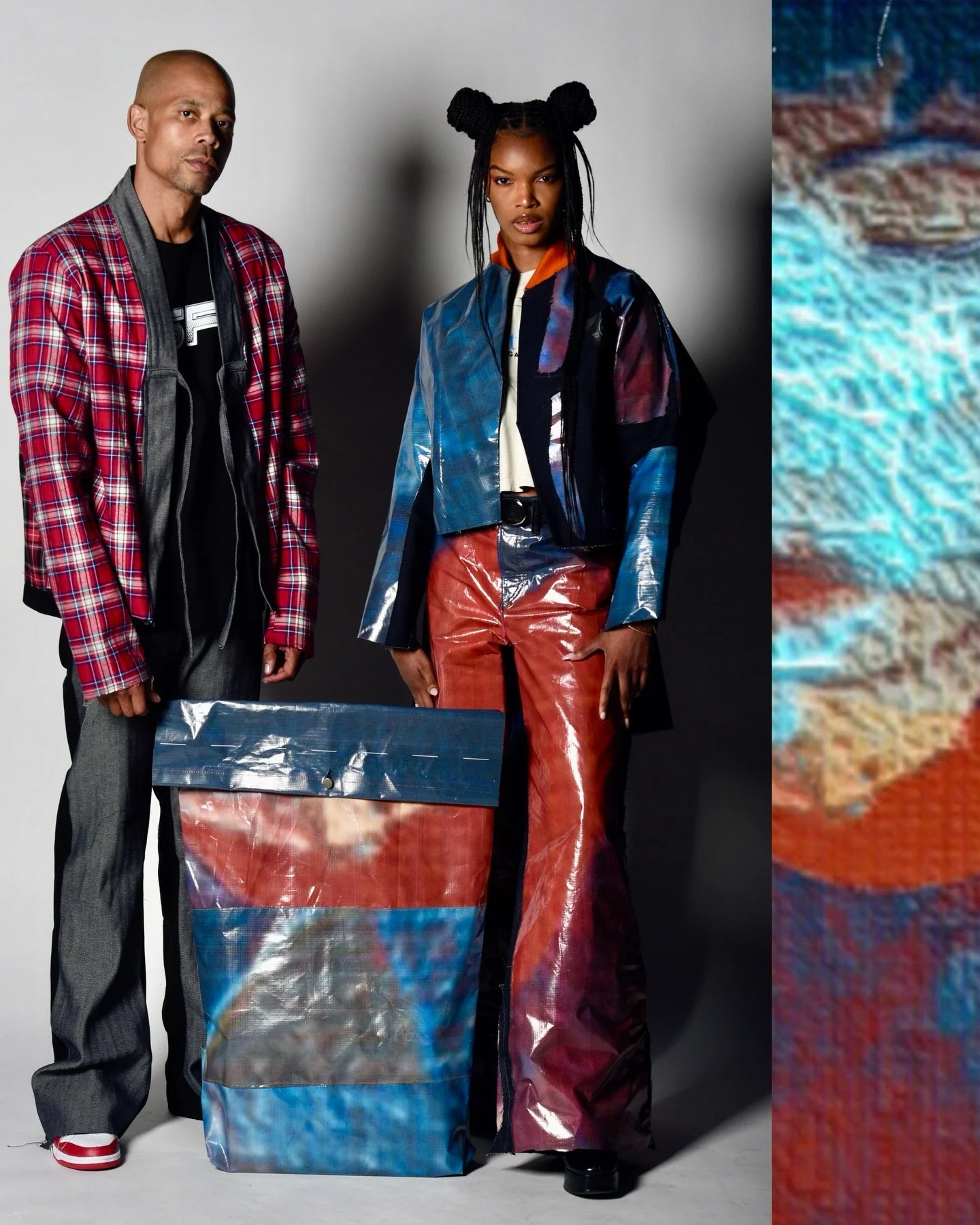 Our next #FashionFriday featured look is from a returning artist to the Upcycled Fashion Show, Terrell Milton, Jr. @isewforfood 

Terrell&rsquo;s outfit modeled by Liz Smith @koolsheeb brings his womenswear into a streetwear setting&mdash;rooted in t