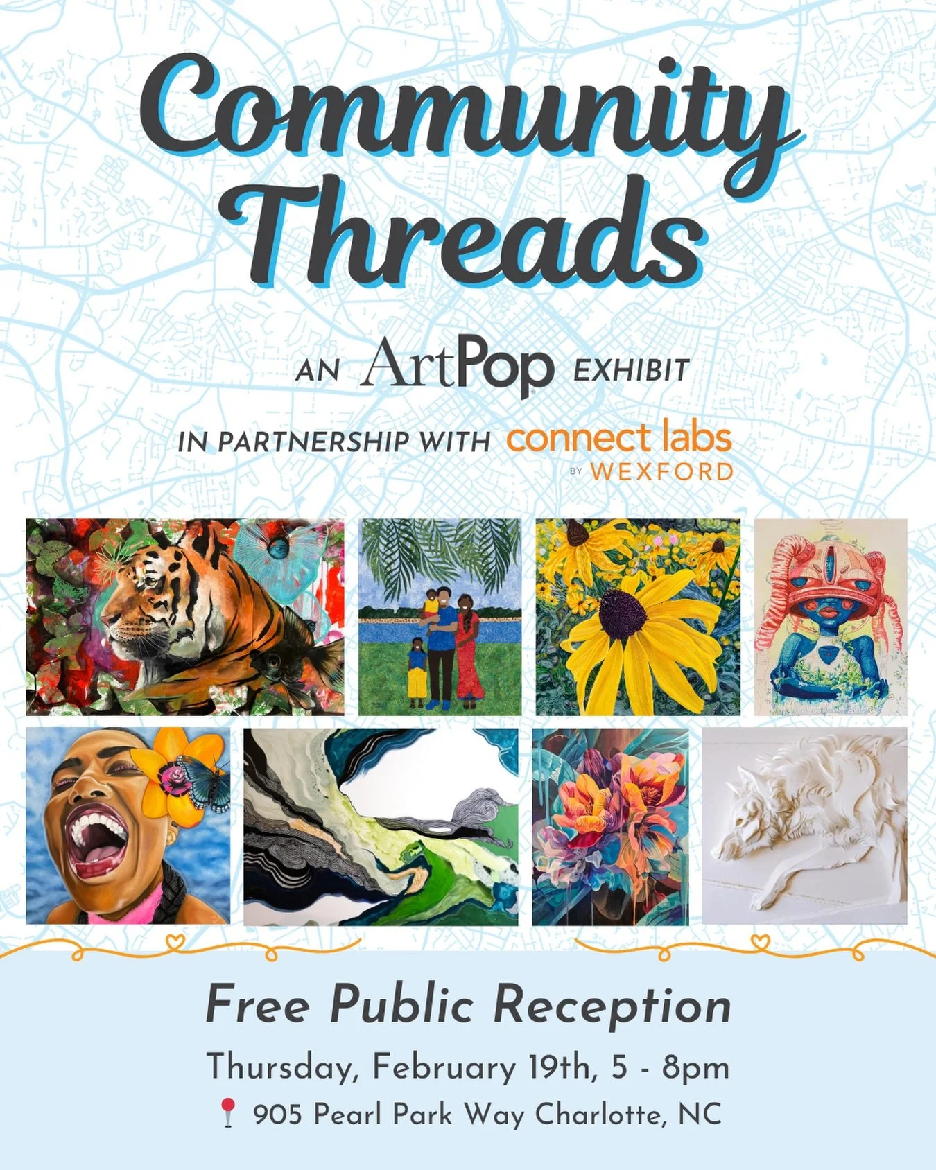ArtPop is excited to present &lsquo;Community Threads&rsquo; - a new gallery exhibition in partnership with Connect Labs Charlotte!

This exhibit aims to inspire innovation, and a positive outlook on human health, nature, and beauty. Works by over 30