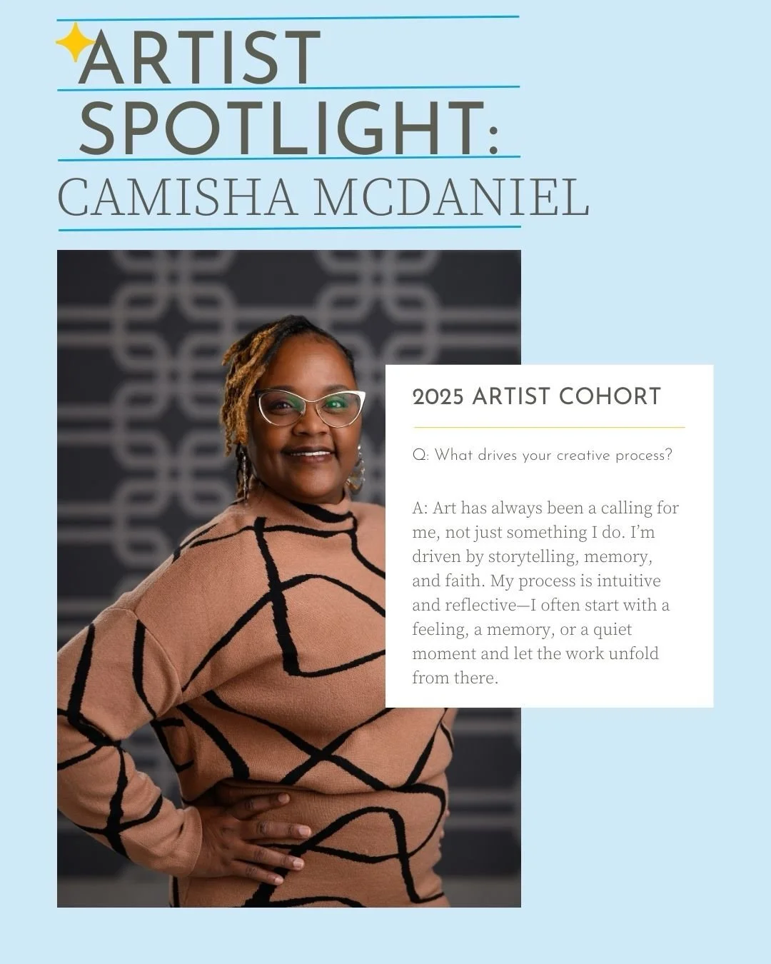 We asked 2025 #ArtPopCLT Artist @artist_camisha_mcdaniel 5 questions about her creative practice. Swipe through to get to know her better.

You can see &ldquo;Cotton Club&rdquo; at her current exhibition &ldquo;The Swing of Things&rdquo; at Cain Cent