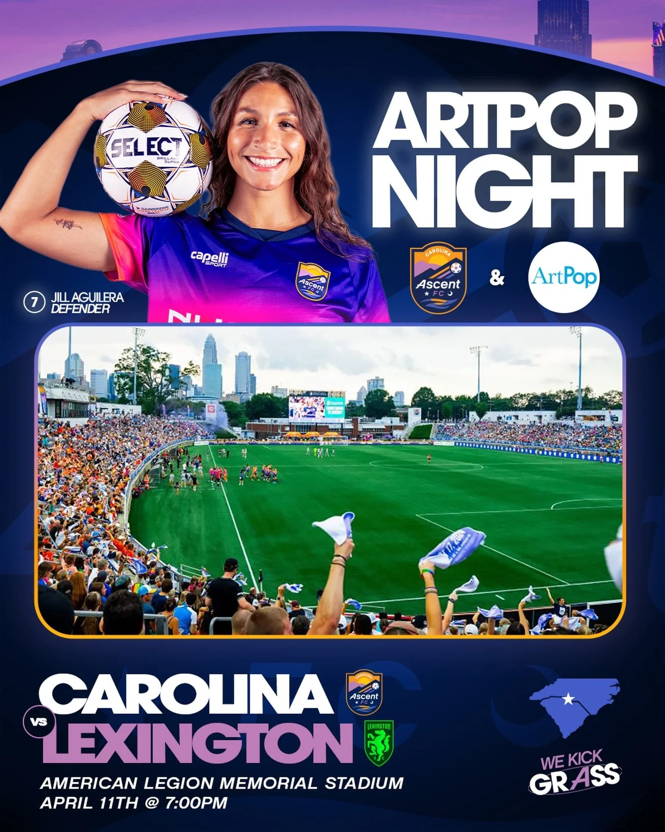 Get out and support your local team, and your local artists! 

You&rsquo;ll get a kick out of it! 

Every ticket sold for the April 11 game at the American Legion Memorial Stadium will contribute $5 to ArtPop. Thanks so much to @carolinaascentfc !

G