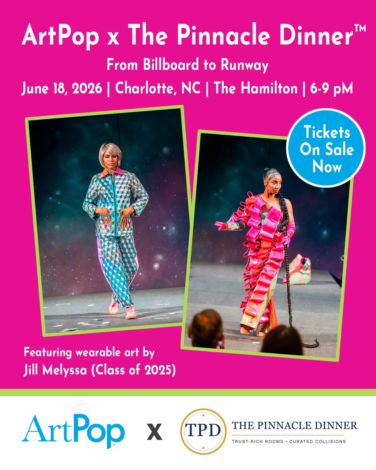 On June 18, ArtPop partners with @thepinnacledinner at @thehamiltonclt for an immersive red-carpet dining experience centered around art, fashion, all designed to spark meaningful conversation.

Guests will experience ArtPop&rsquo;s billboard-to-runw