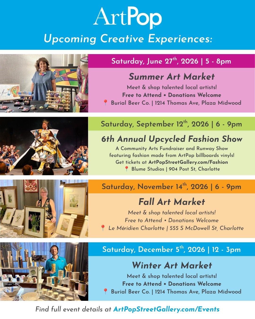 Seeing art, live and in person is the best, right? 
These upcoming events give you a chance to meet and support the artists as well! 

Next event: June 27 5-8pm, The first Community Art Market held at @burialclt in Plaza Midwood. Grab a beer, meet, a