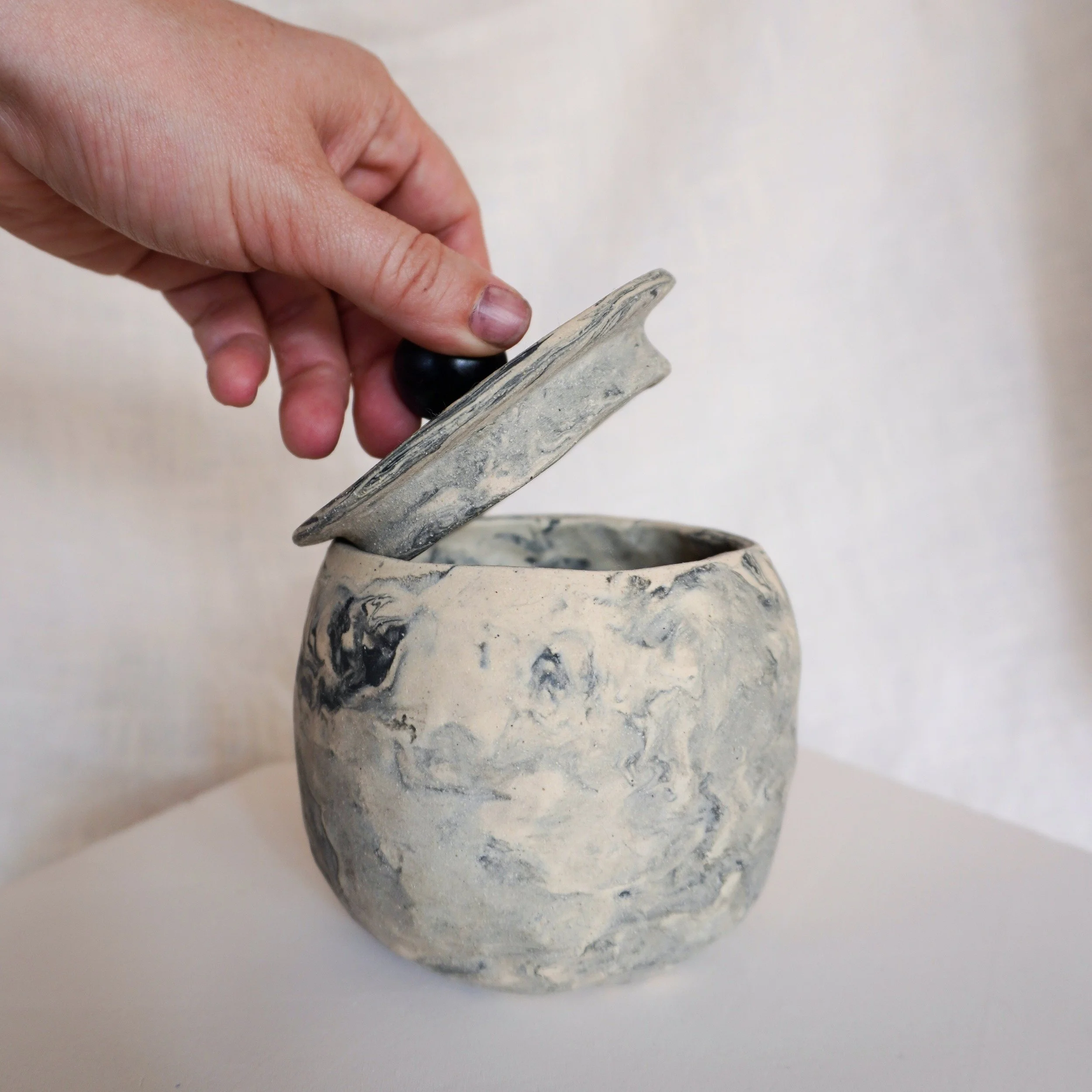 Medium Marbled Jar | Ceramic Lidded Container - Mia Amanda