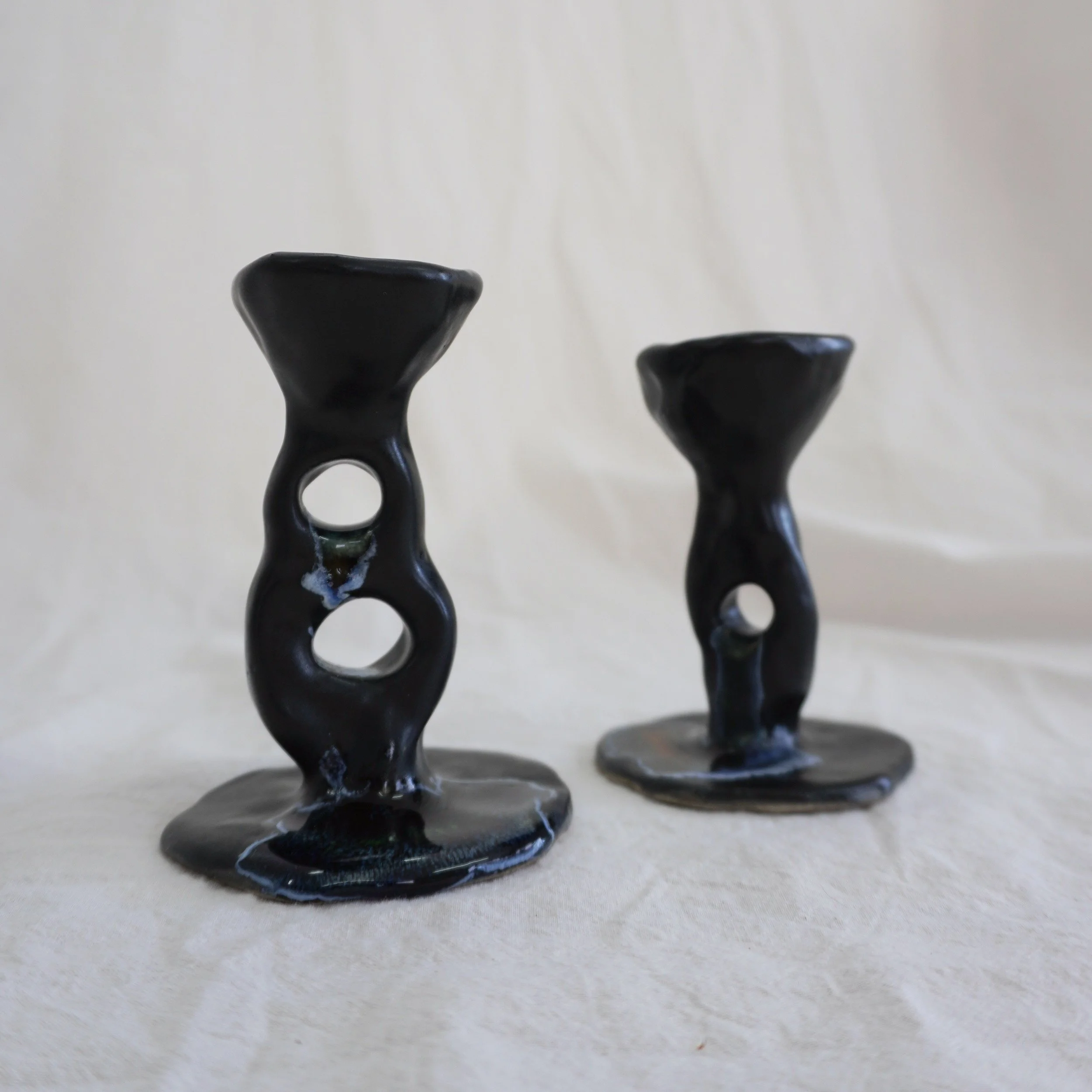 Short Taper Candle Holder Set - Satin Matte Black - Mia Amanda