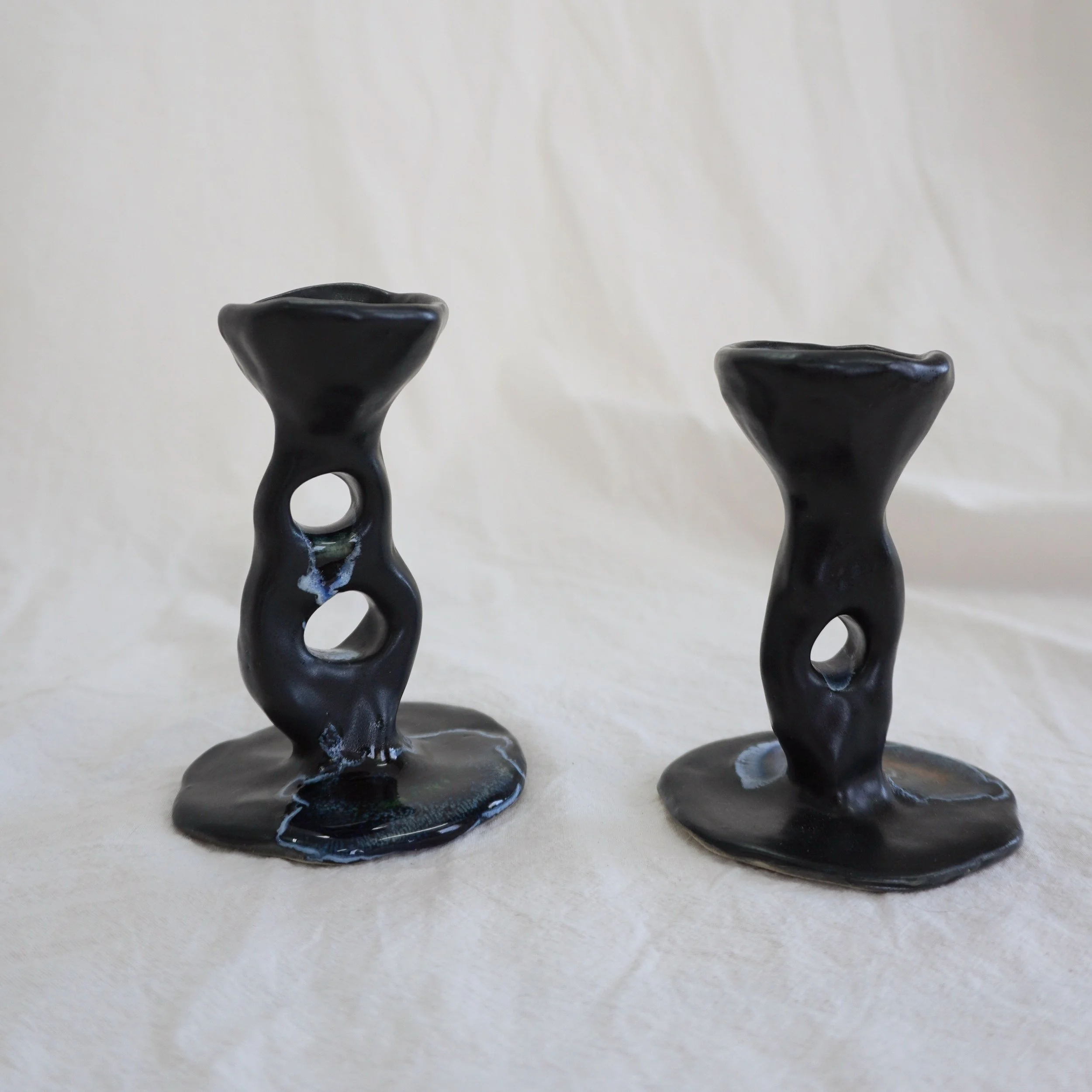 Short Taper Candle Holder Set - Satin Matte Black - Mia Amanda