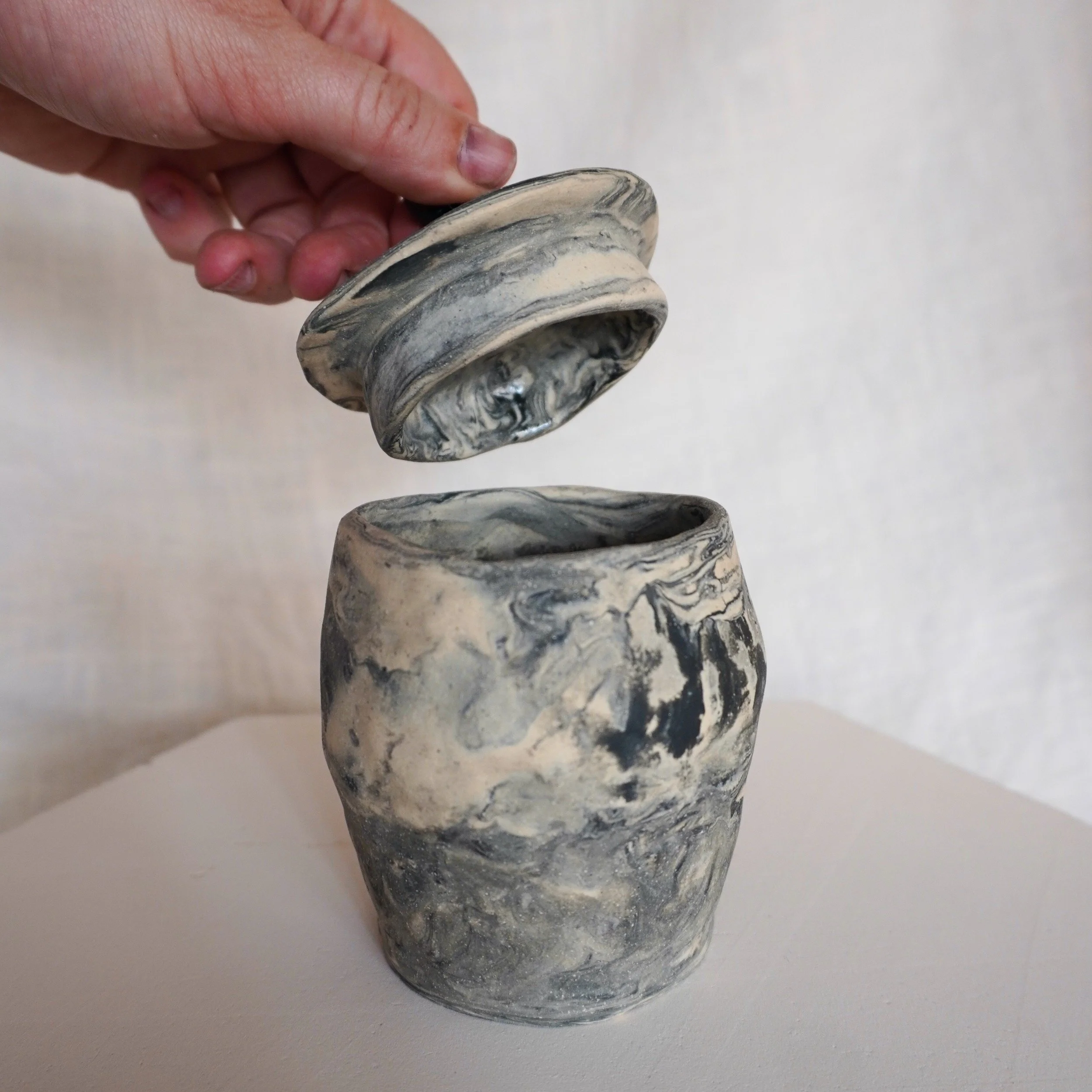 Small Marbled Jar | Ceramic Lidded Container - Mia Amanda