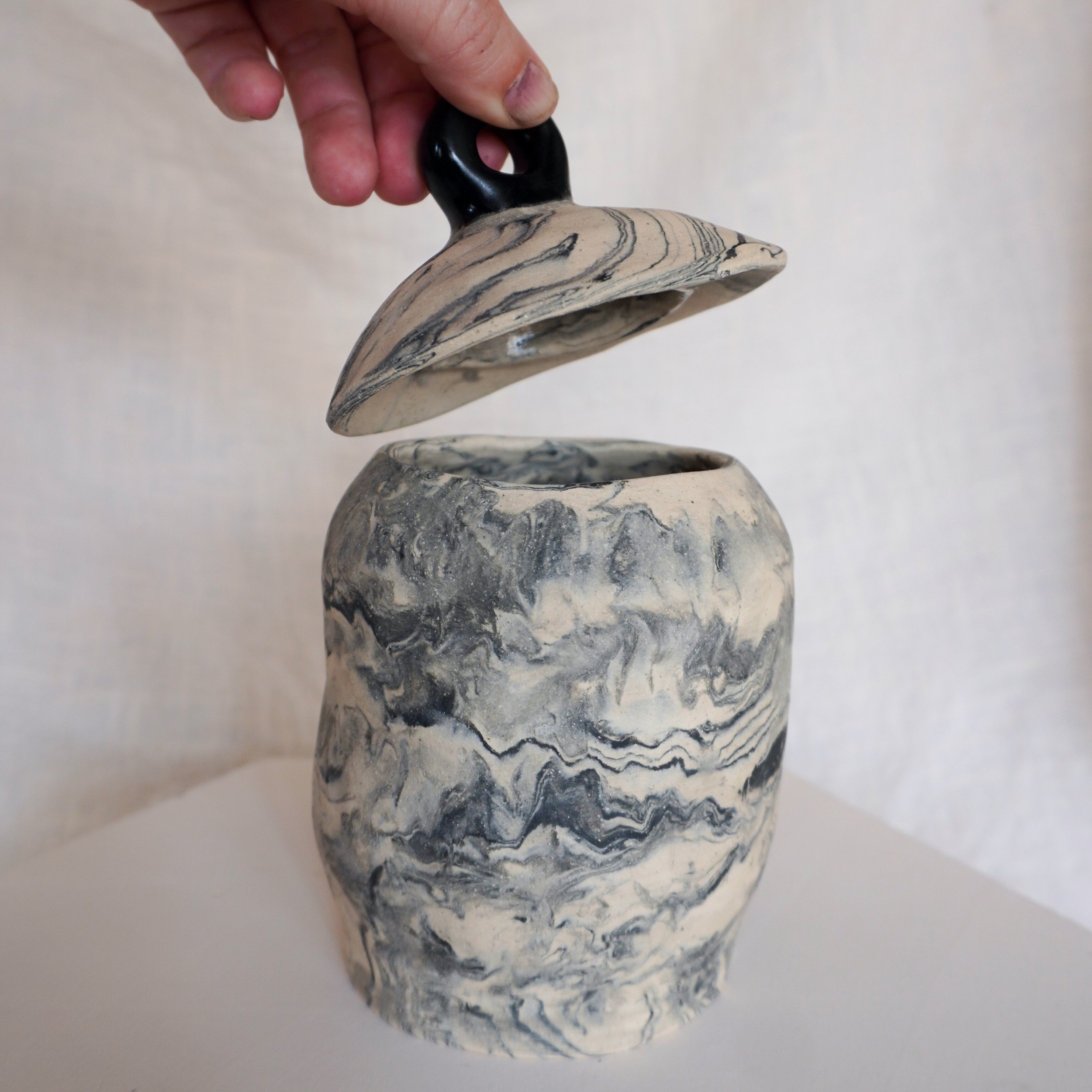 Large Marbled Jar | Ceramic Lidded Vessel - Mia Amanda