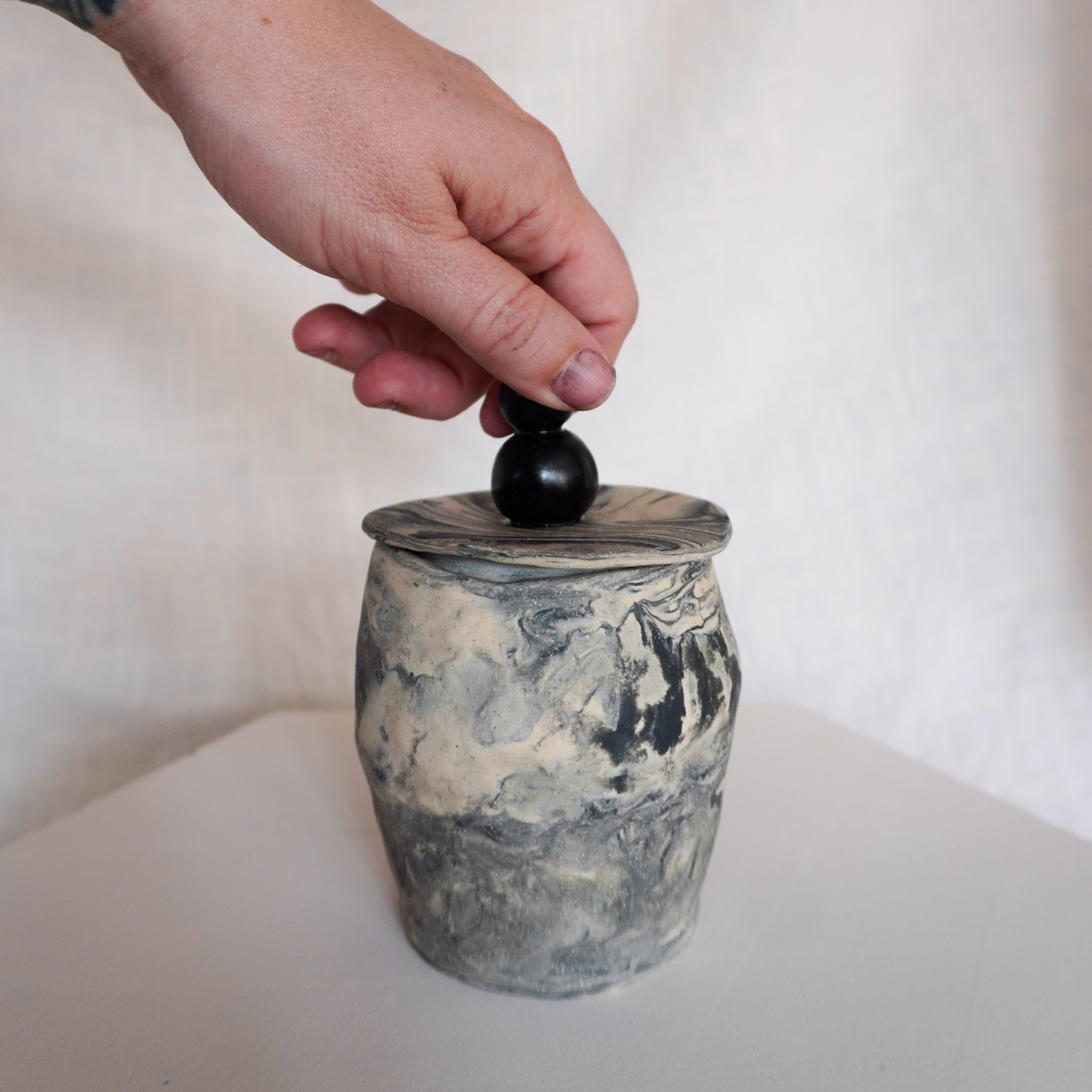 Small Marbled Jar | Ceramic Lidded Container - Mia Amanda