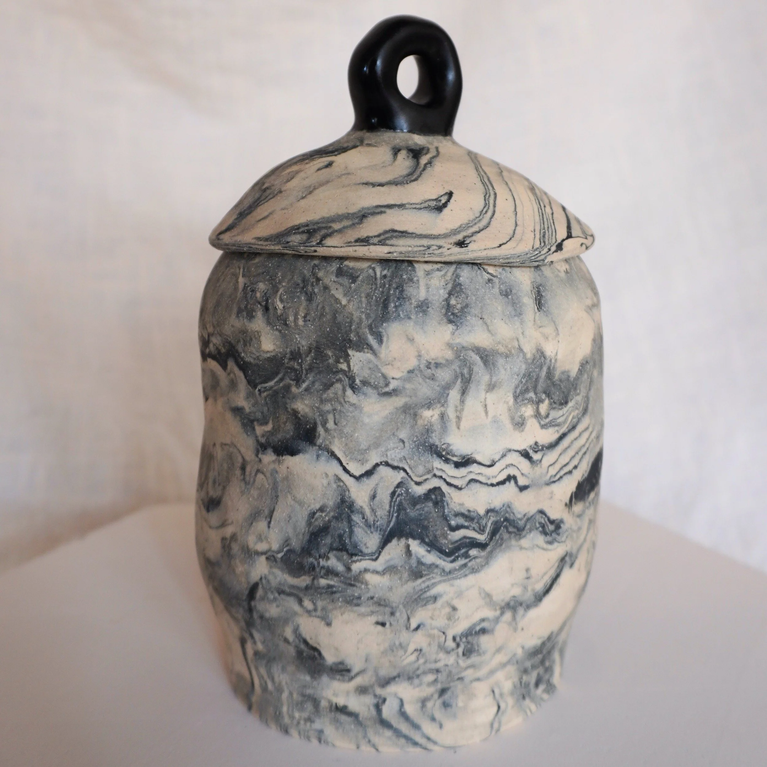 Large Marbled Jar | Ceramic Lidded Vessel - Mia Amanda
