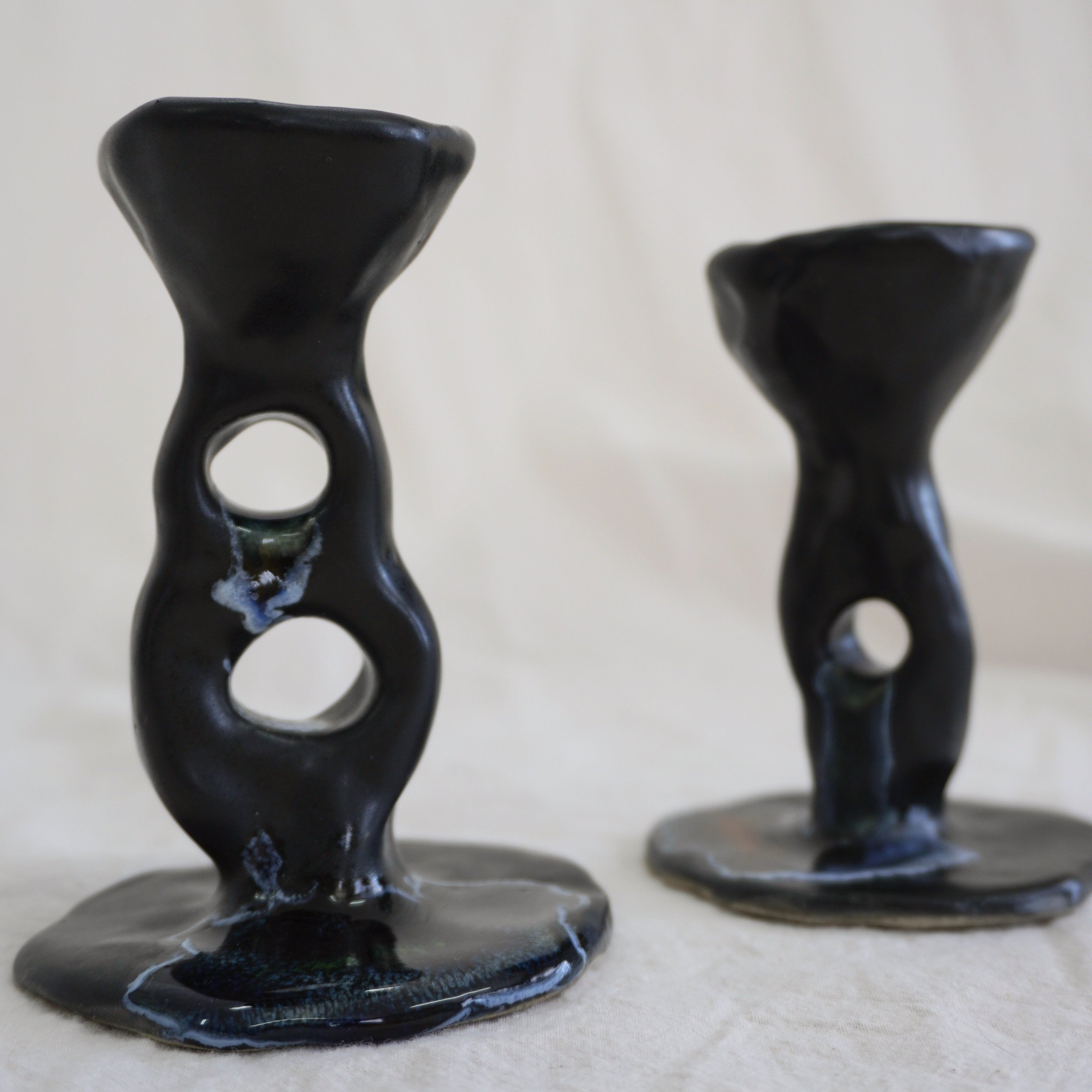 Short Taper Candle Holder Set - Satin Matte Black - Mia Amanda