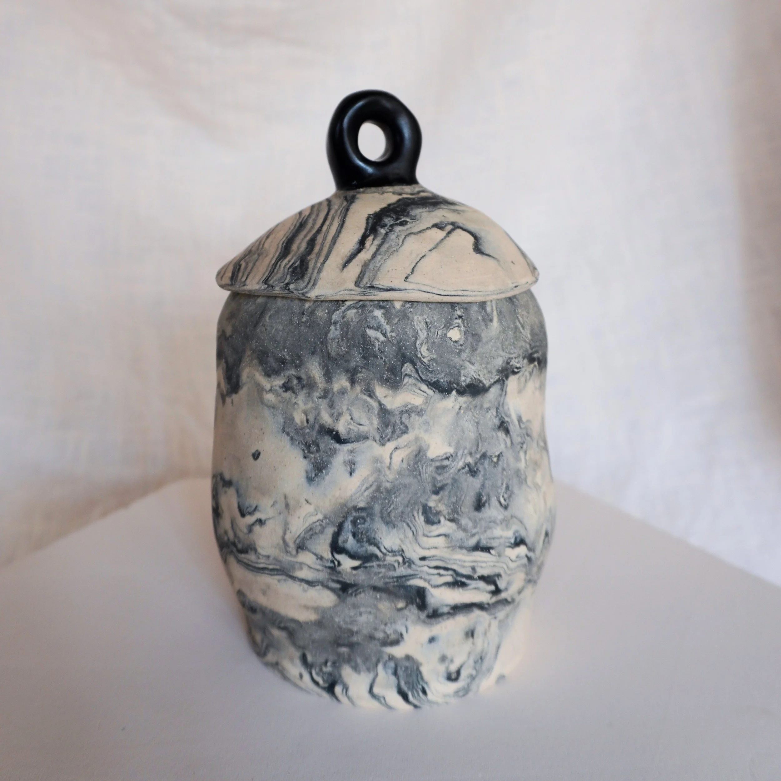 Large Marbled Jar | Ceramic Lidded Vessel - Mia Amanda