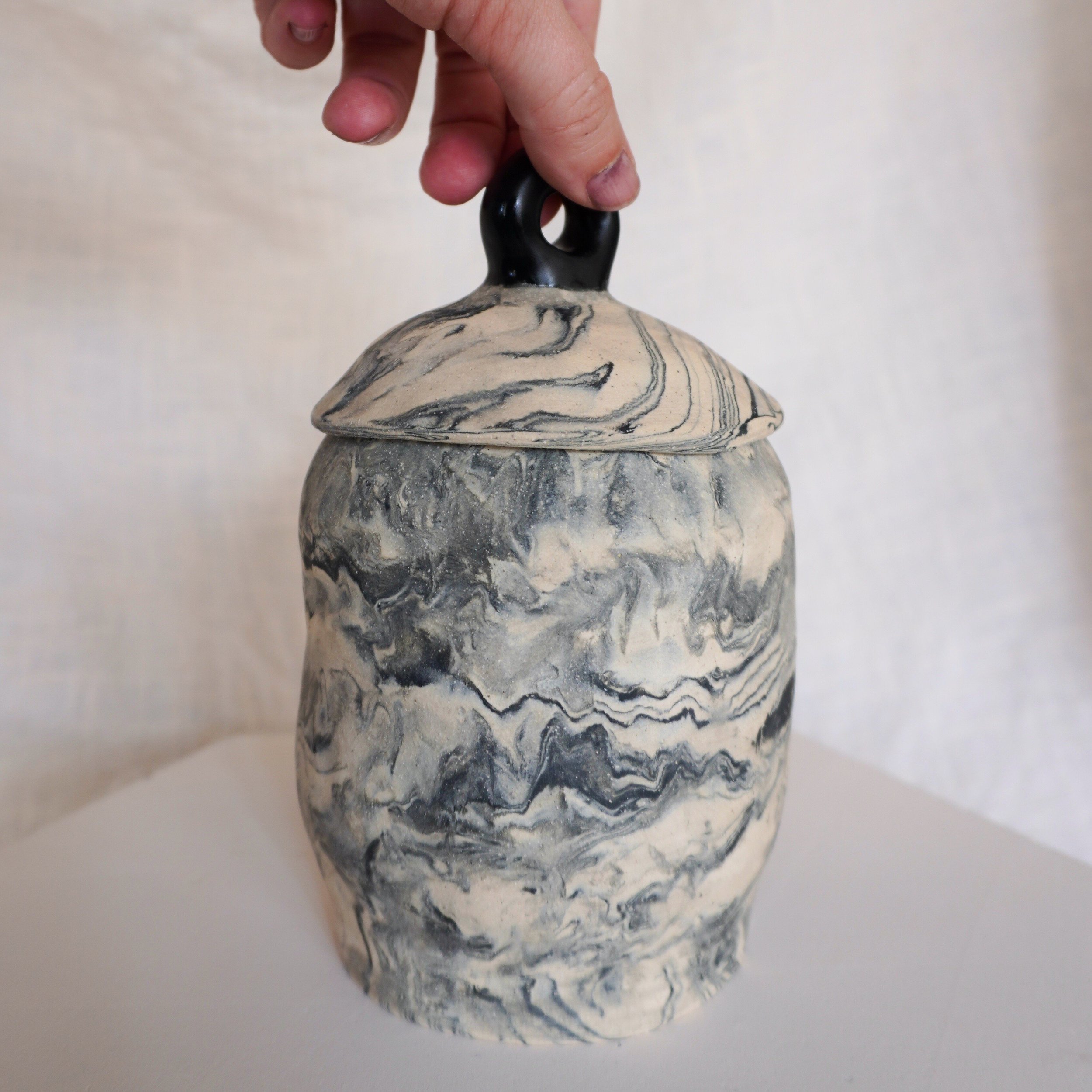 Large Marbled Jar | Ceramic Lidded Vessel - Mia Amanda