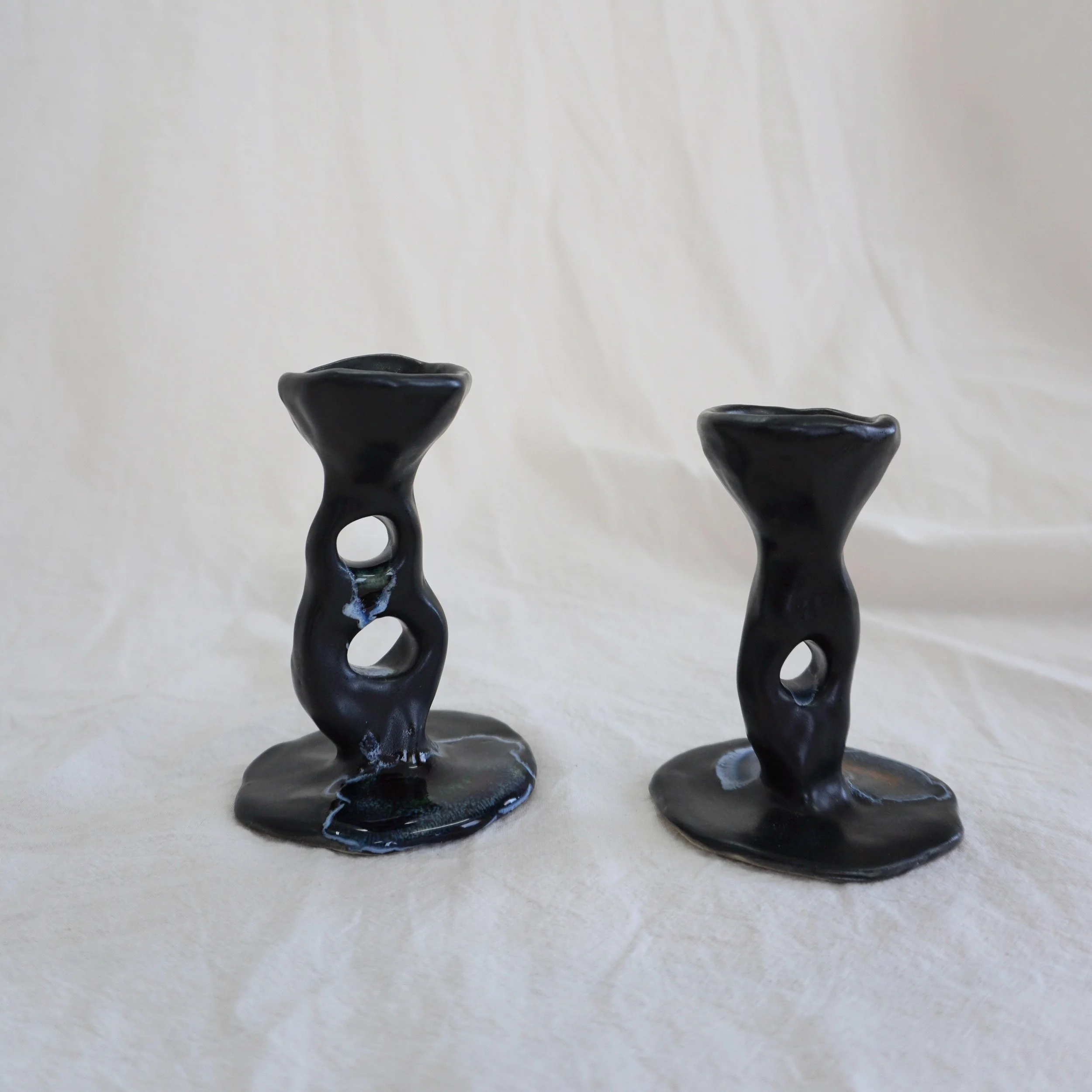 Short Taper Candle Holder Set - Satin Matte Black - Mia Amanda