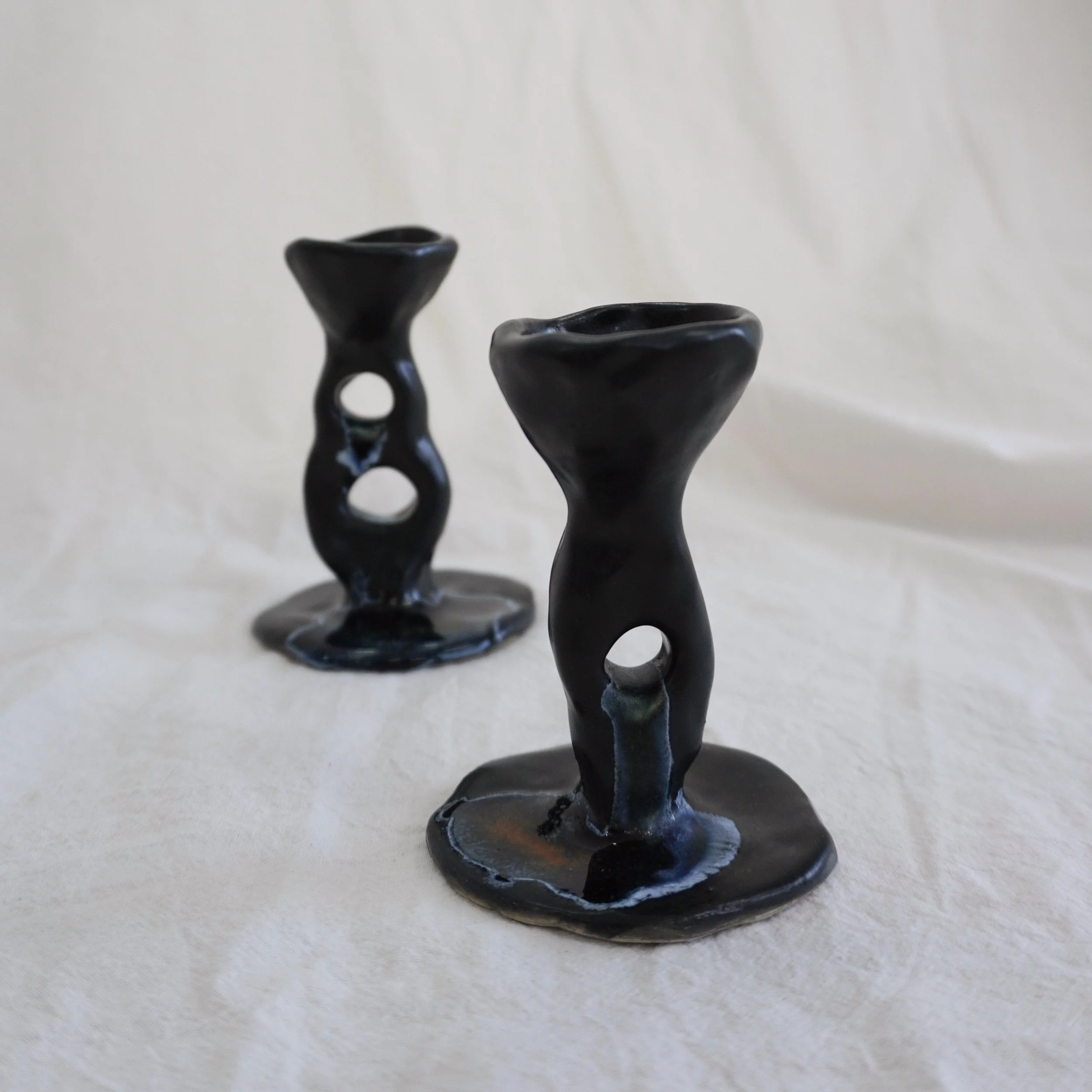 Short Taper Candle Holder Set - Satin Matte Black - Mia Amanda
