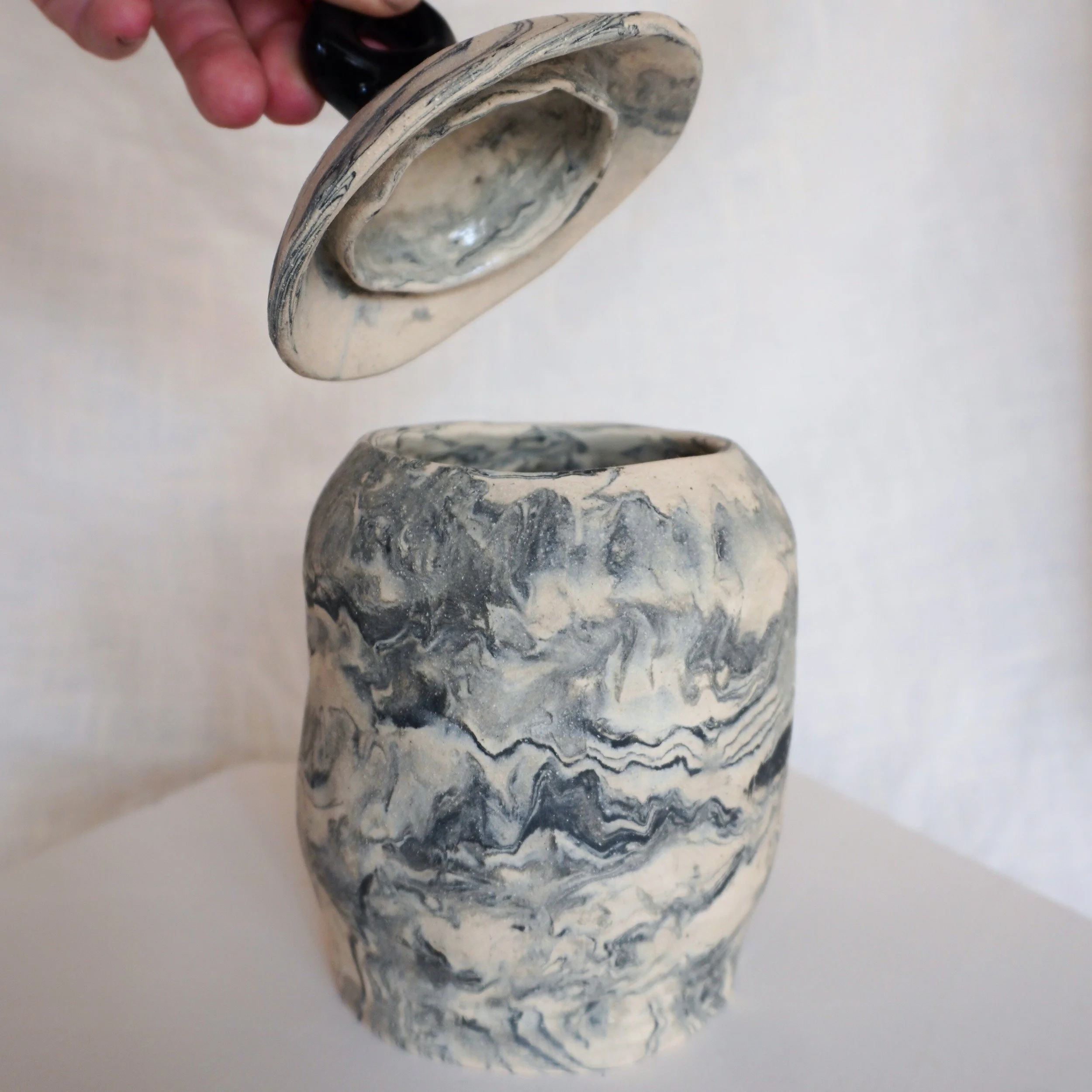 Large Marbled Jar | Ceramic Lidded Vessel - Mia Amanda