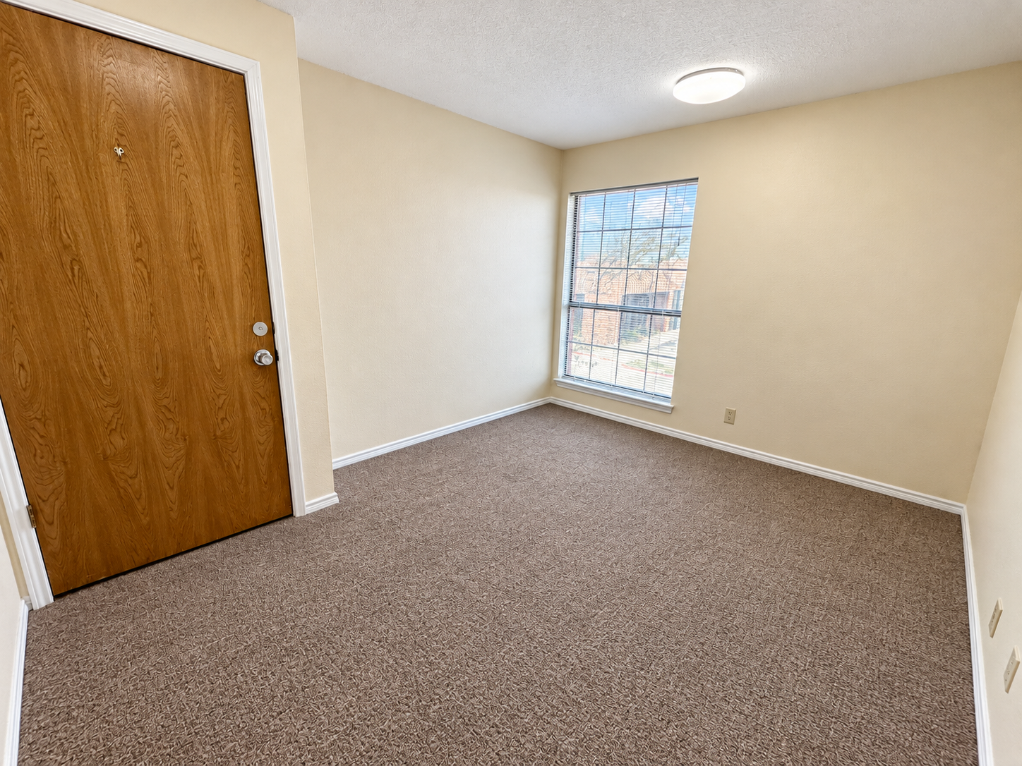 Vacant private office with carpet flooring, neutral walls, and natural light at 313 Harwood Road in Bedford, TX.