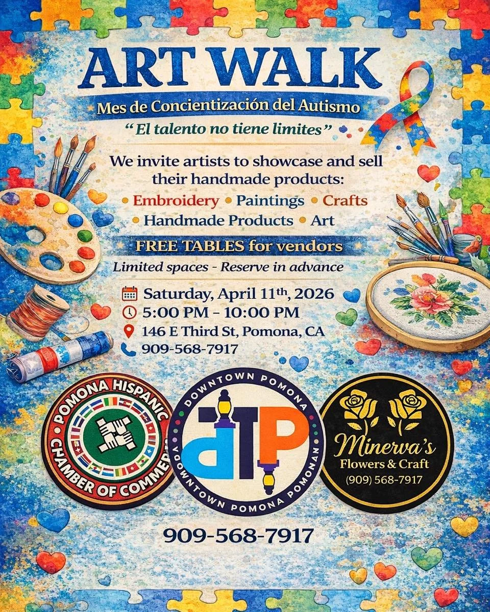 Texto para invitar artistas

ART WALK &ndash; Mes de Concientizaci&oacute;n del Autismo
Pomona, CA

En honor al Mes del Autismo, estamos organizando un Art Walk para apoyar a artistas, emprendedores y especialmente para crear conciencia sobre el tale