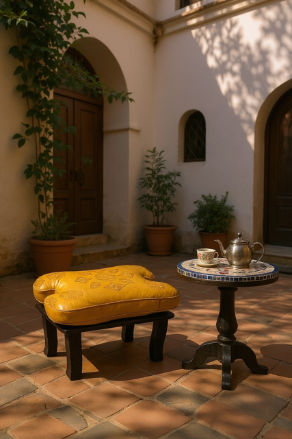 Handcrafted Moroccan Camel Saddle Stool: Yellow Leather Ottoman