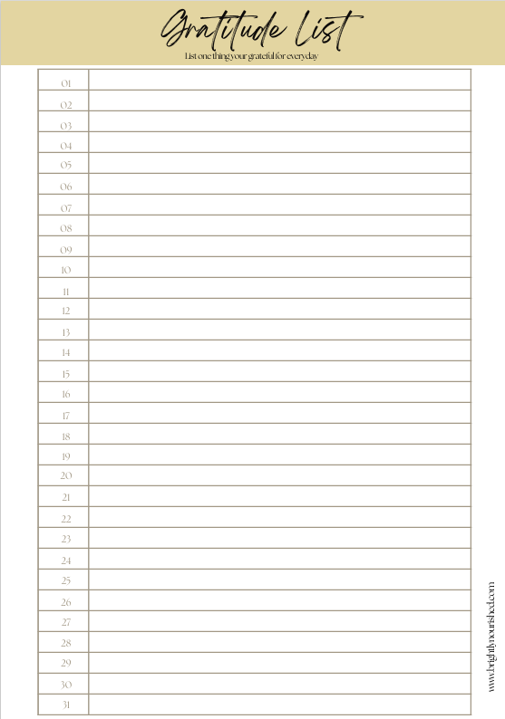 Daily Gratitude List