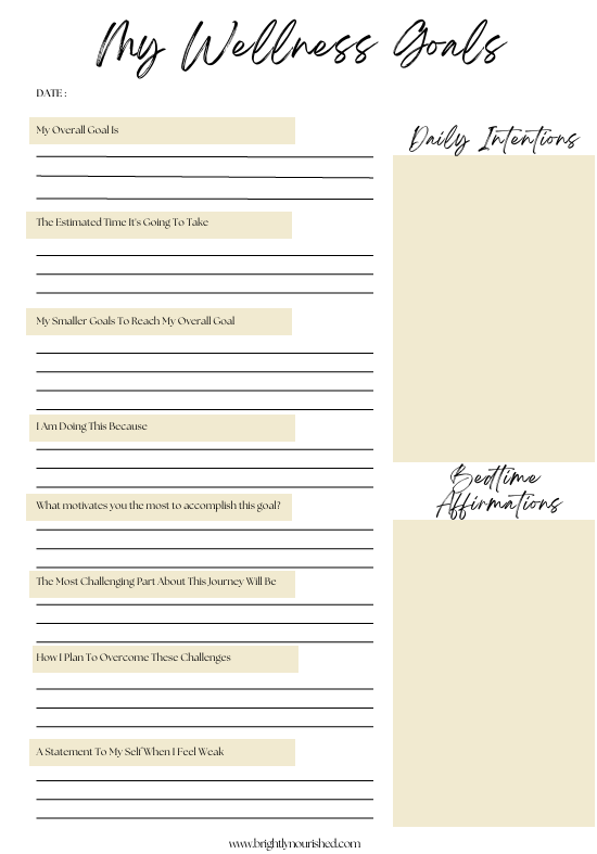 Wellness Goals Journal