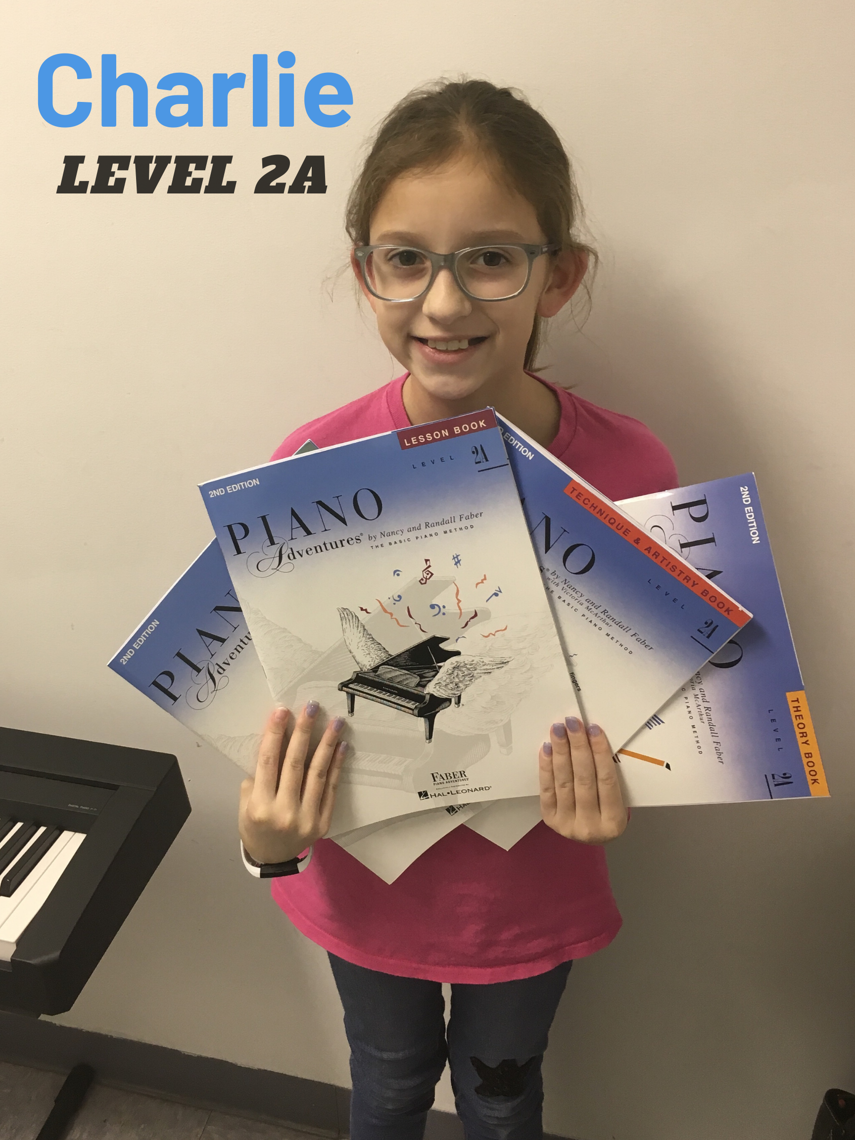 Charlie asked if she could learn the song, “Piano Man.” She learned an arrangement beyond her level and had a blast!