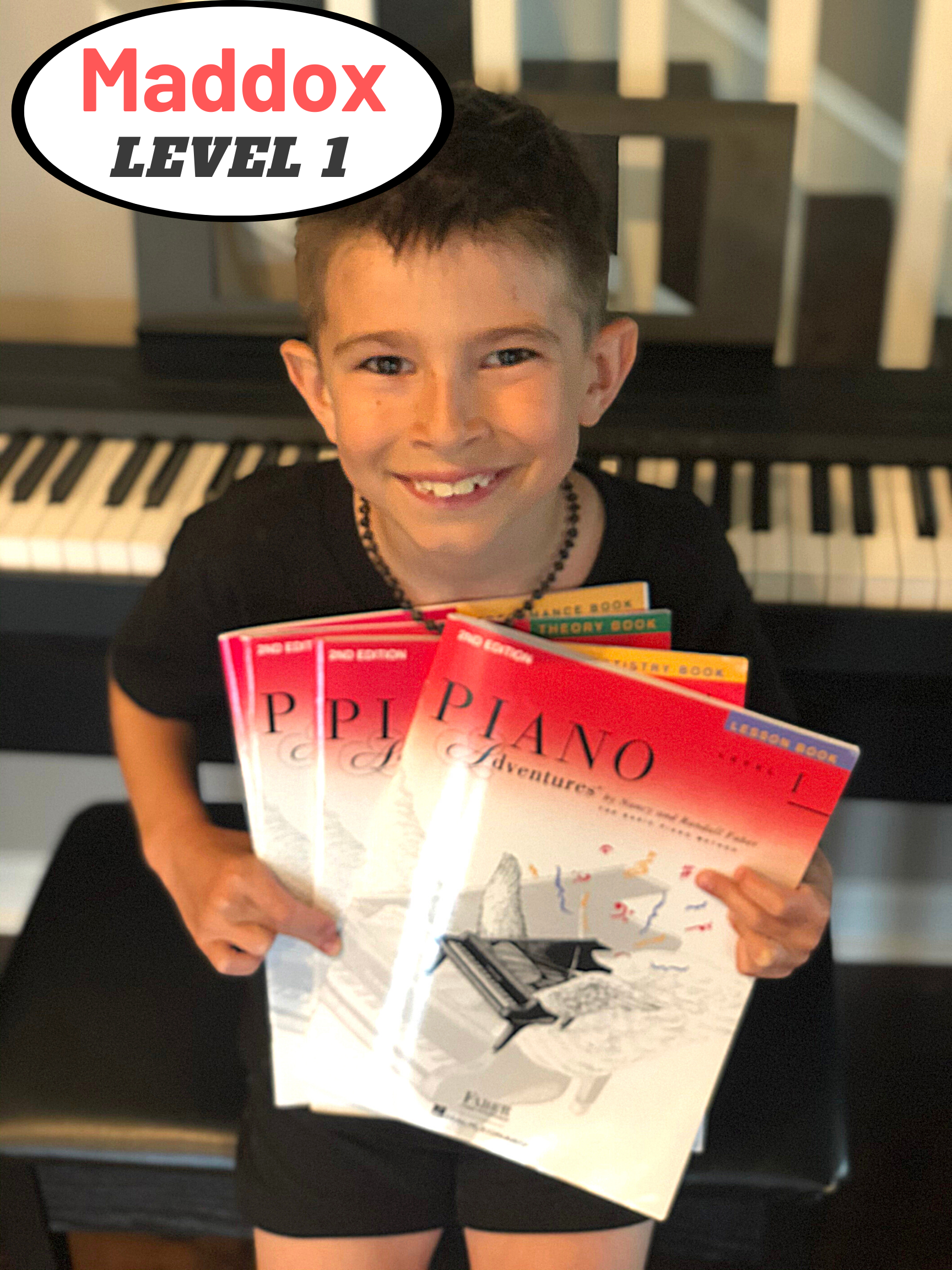 Maddox holds the studio record of learning 9 new songs during one lesson! Students typically learn 3-5 new songs each week.