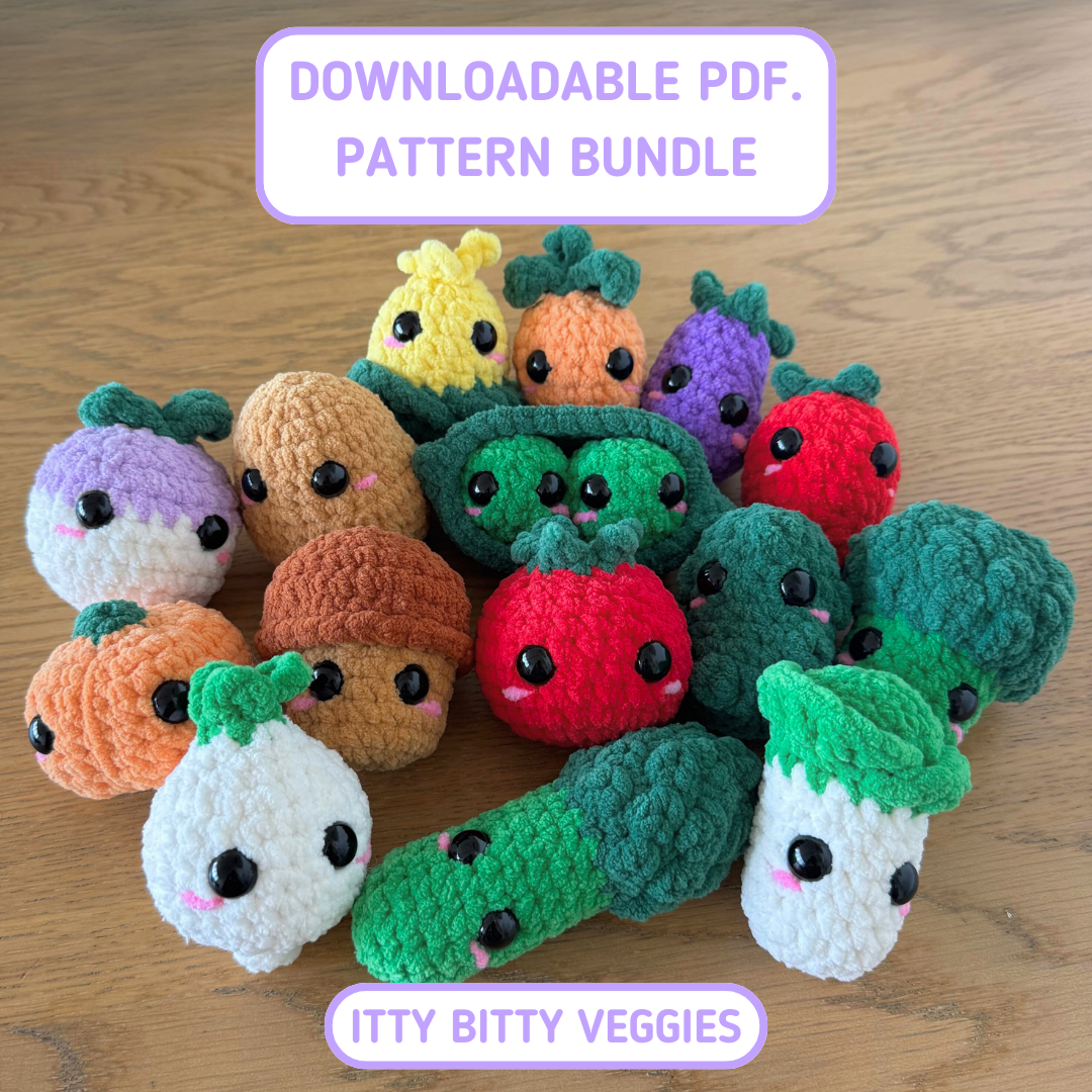 Itty Bitty Veggies Crochet Pattern Bundle | 15 patterns | No sew (downloadable PDF)