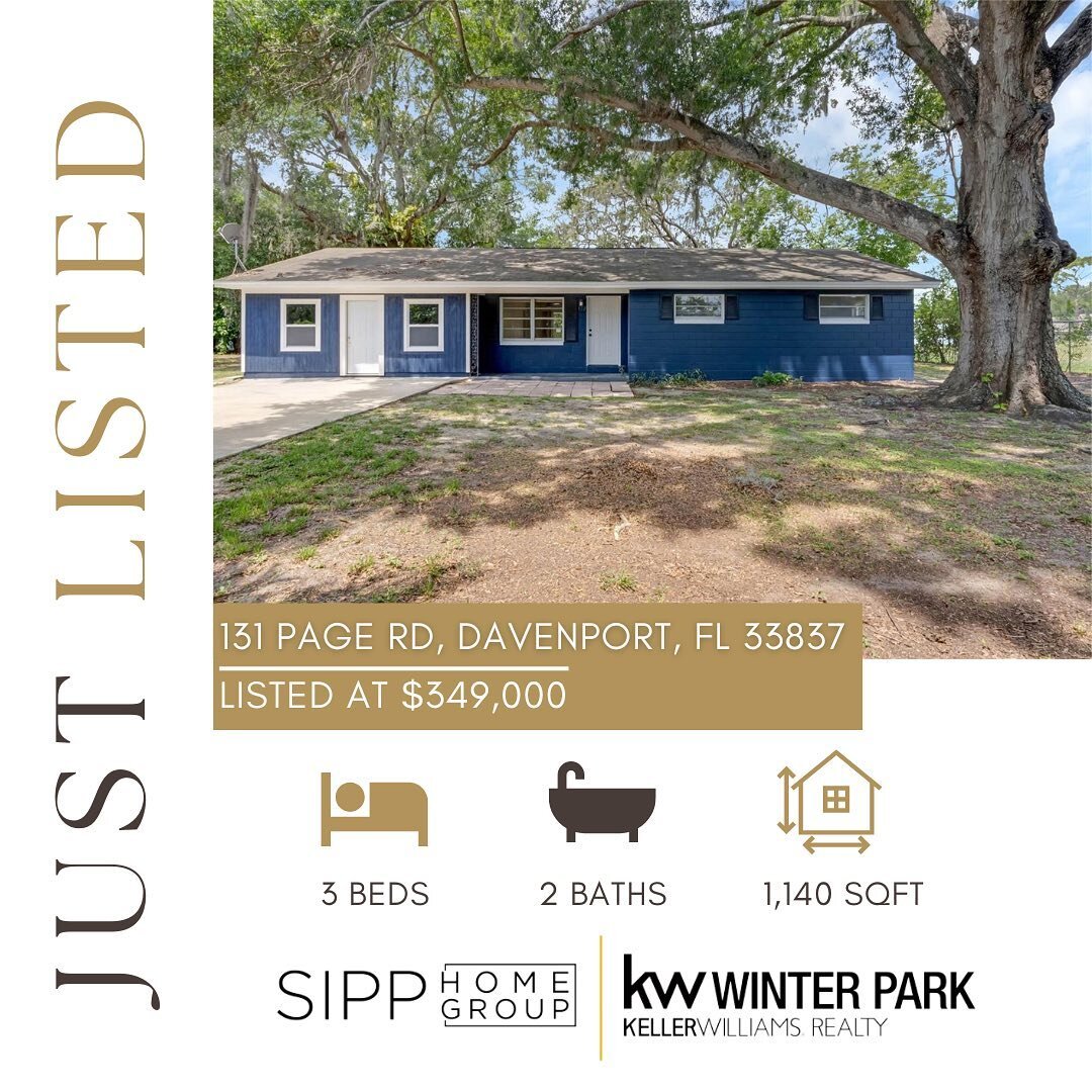 J U S T  L I S T E D 🏡
-
📍 131 Page Rd, Davenport, FL 33837
💰 Listed at $349,000
-
Welcome home to this spacious, INDUSTRIAL ZONED, NO HOA, 3 bedroom, 2 bathroom property just minutes away from local schools! This home features an open floor plan.
