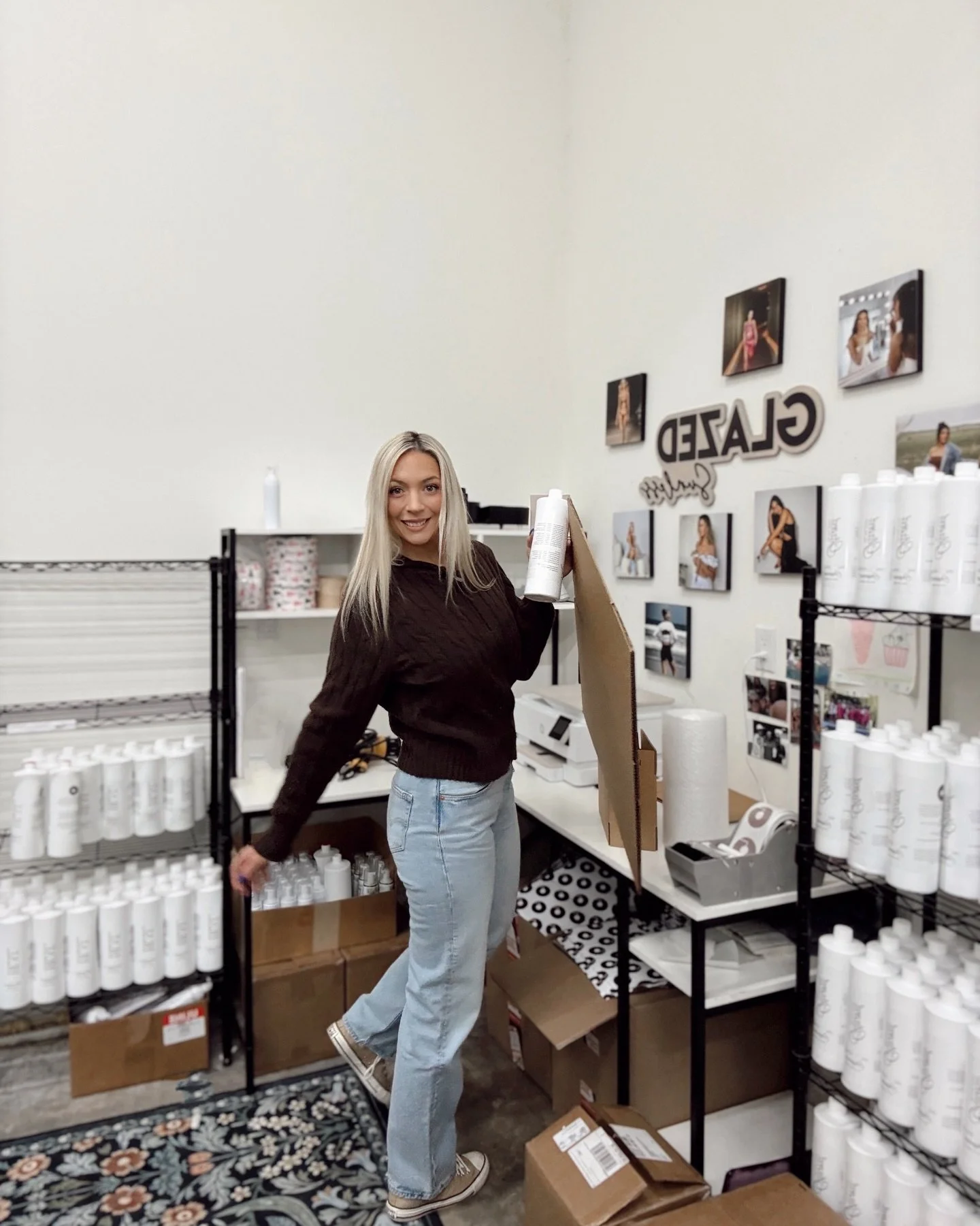Just a girl in her natural habitat&hellip; surrounded by Glazed bottles, shipping boxes, the best team, and a whole lot of hard work sprinkled in 🤍📦

Most days aren&rsquo;t glamorous &mdash; they&rsquo;re spent packing orders, restocking shelves an