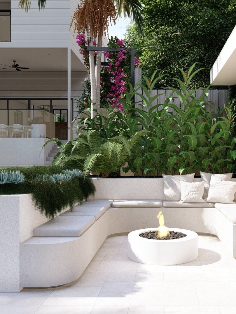 An outdoor space designed for connection, comfort and atmosphere. 
Sunken seating. Sculptural firepit. Lush surrounds. 

Designed by @fluidlandscapedesign
3D images by @pitch_box

#ResortInspired #FirepitEntertaining
#ModernOutdoorLiving  #LandscapeD
