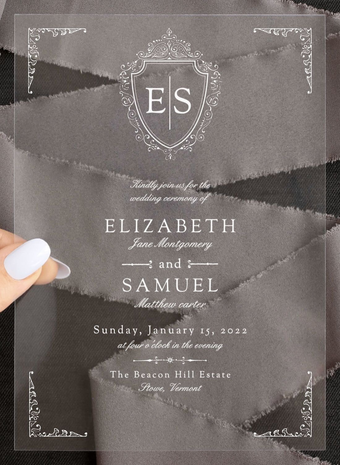 Scroll Monogram Clear Wedding Invitations.jpeg