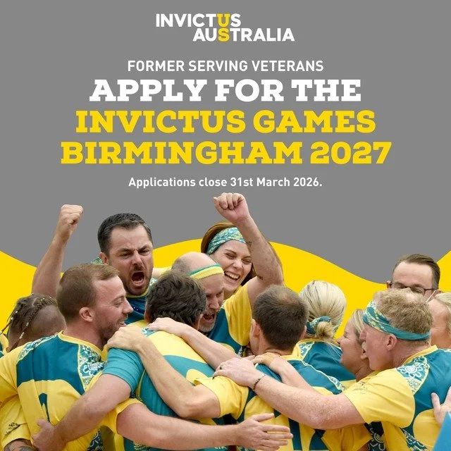 BE A PART OF TEAM AUSTRALIA AT THE INVICTUS
GAMES BIRMINGHAM 2027!
Our Charity Partner, @invictusaustralia, is currently seeking Expressions of
Interest for former serving veterans wishing to apply for the Adaptive Sports Program (ASP), in partnershi