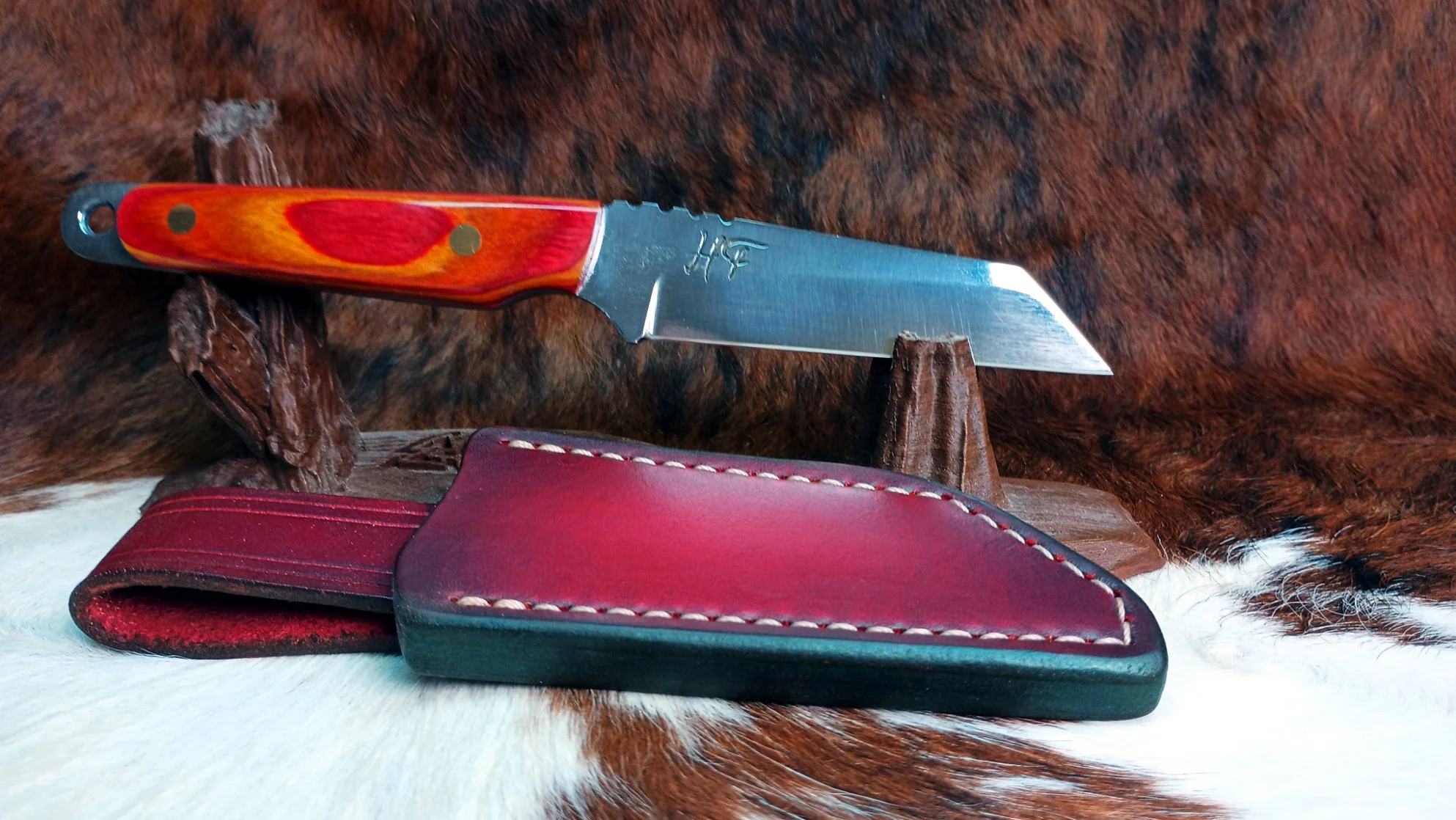 4 inch Disco Viking in 1095 carbon steel - "SUN DEVIL" Dymalux wood handle