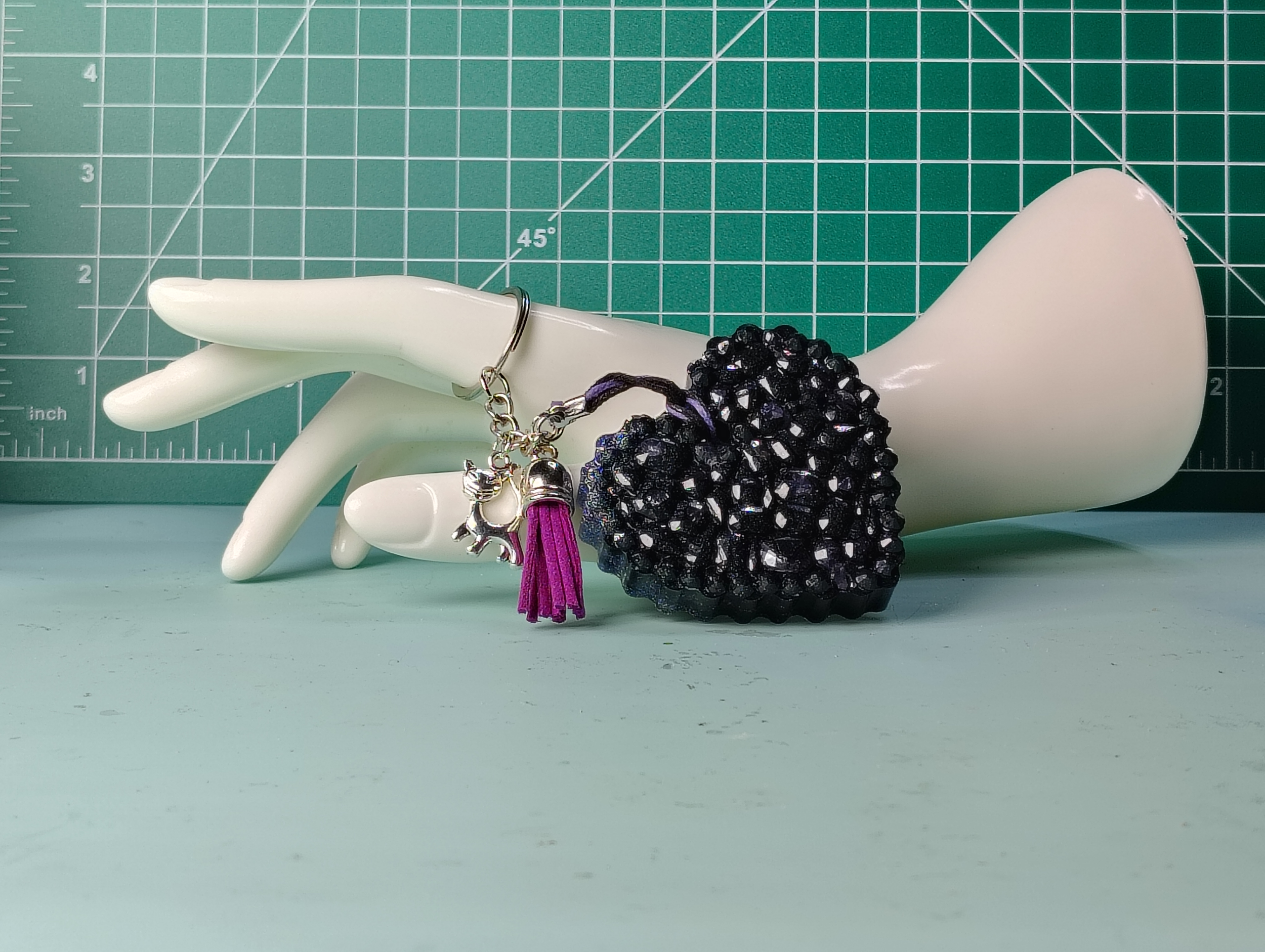 Sparkling Heart Bag Tag with Kitty Charm