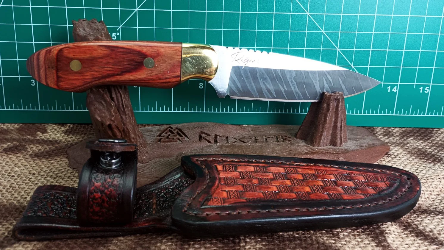 Rose and Brass Gentleman drop point in 1095 and Dymalux wood handle