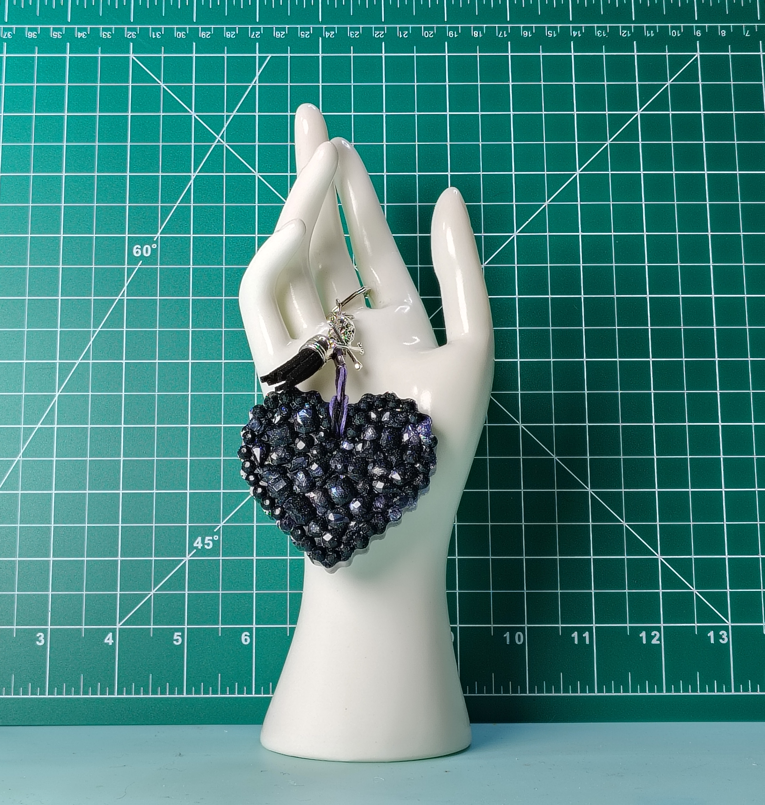 Sparkling Heart Bag Tag with Skull and Crossbones Charm