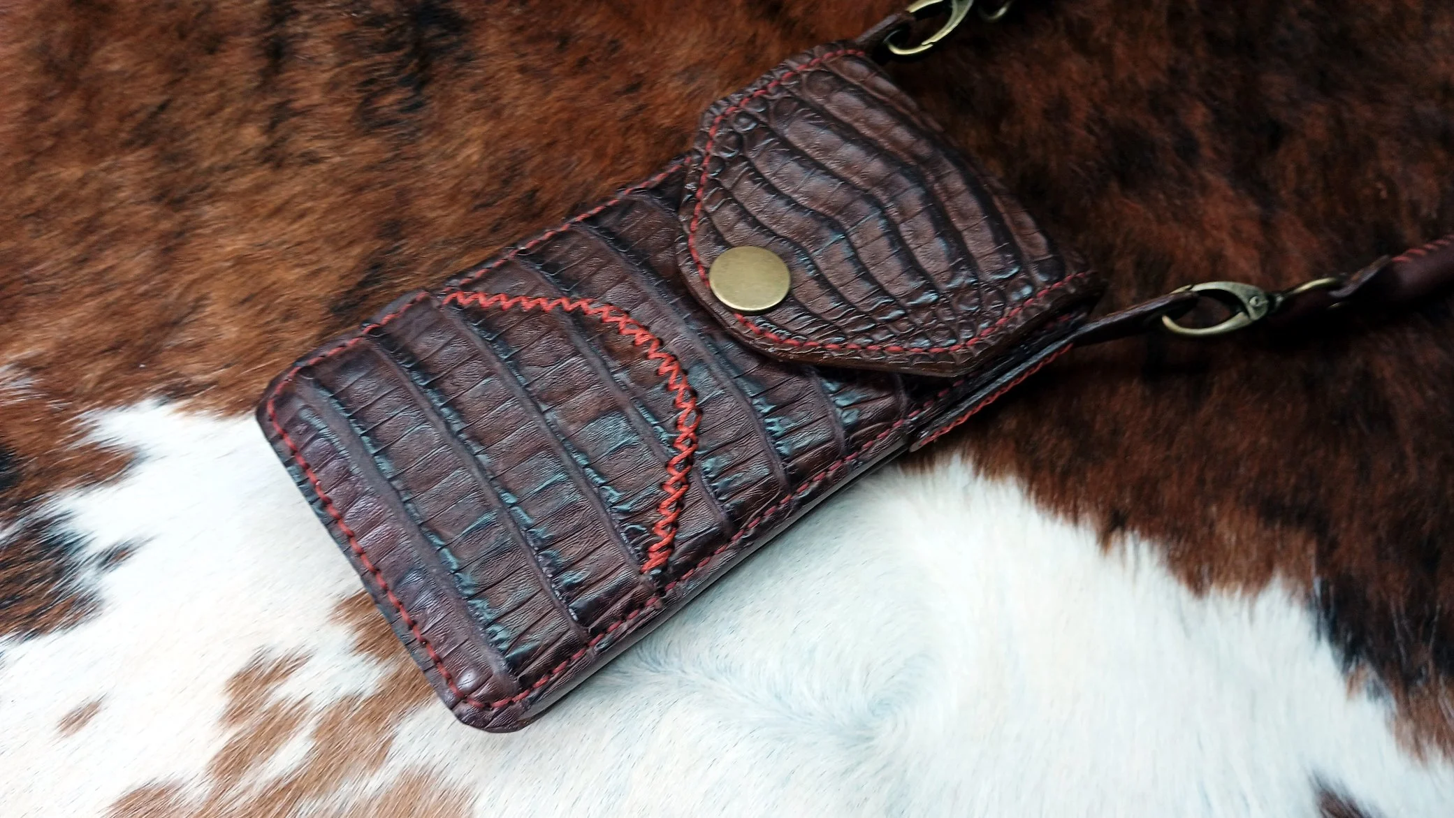 Phone bag with zipper pocket - Cayman and leather